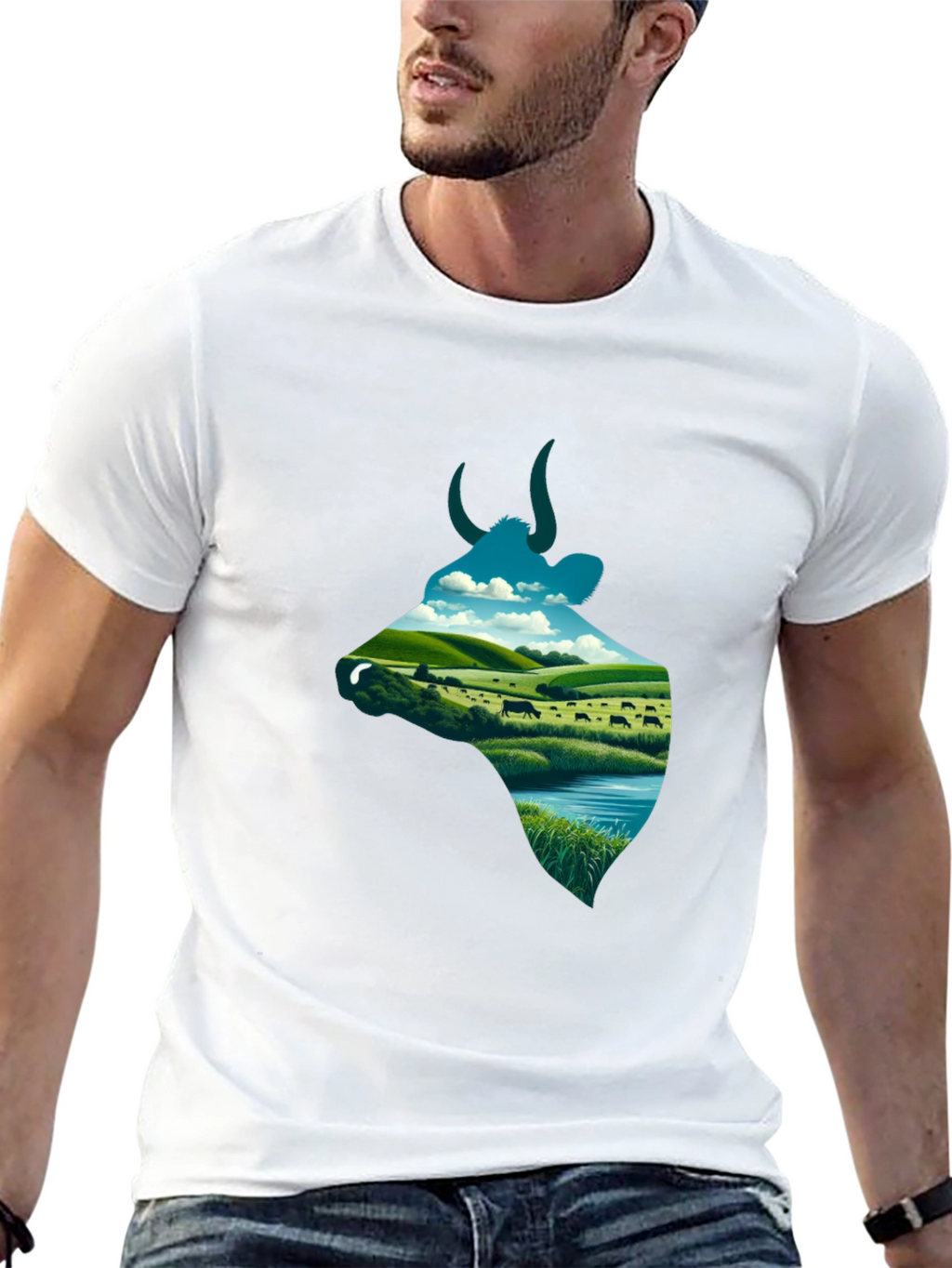 Cow Silhouette Farm Scene Graphic Tee