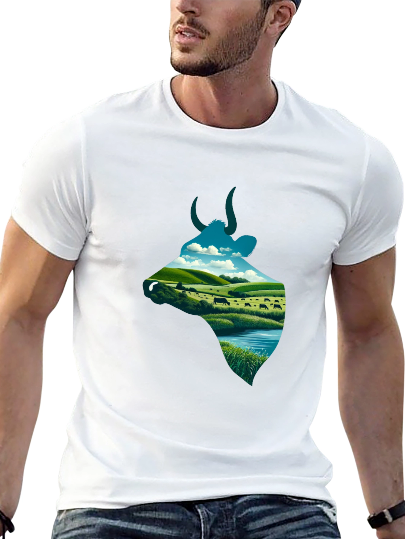 Cow Silhouette Farm Scene Graphic Tee