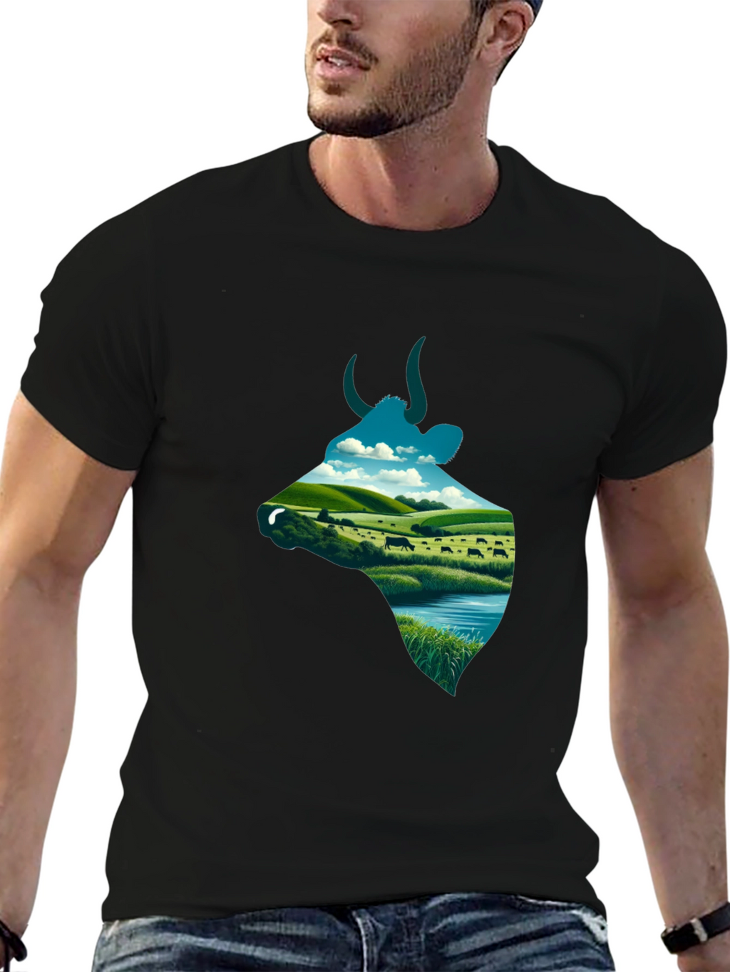 Cow Silhouette Farm Scene Graphic Tee