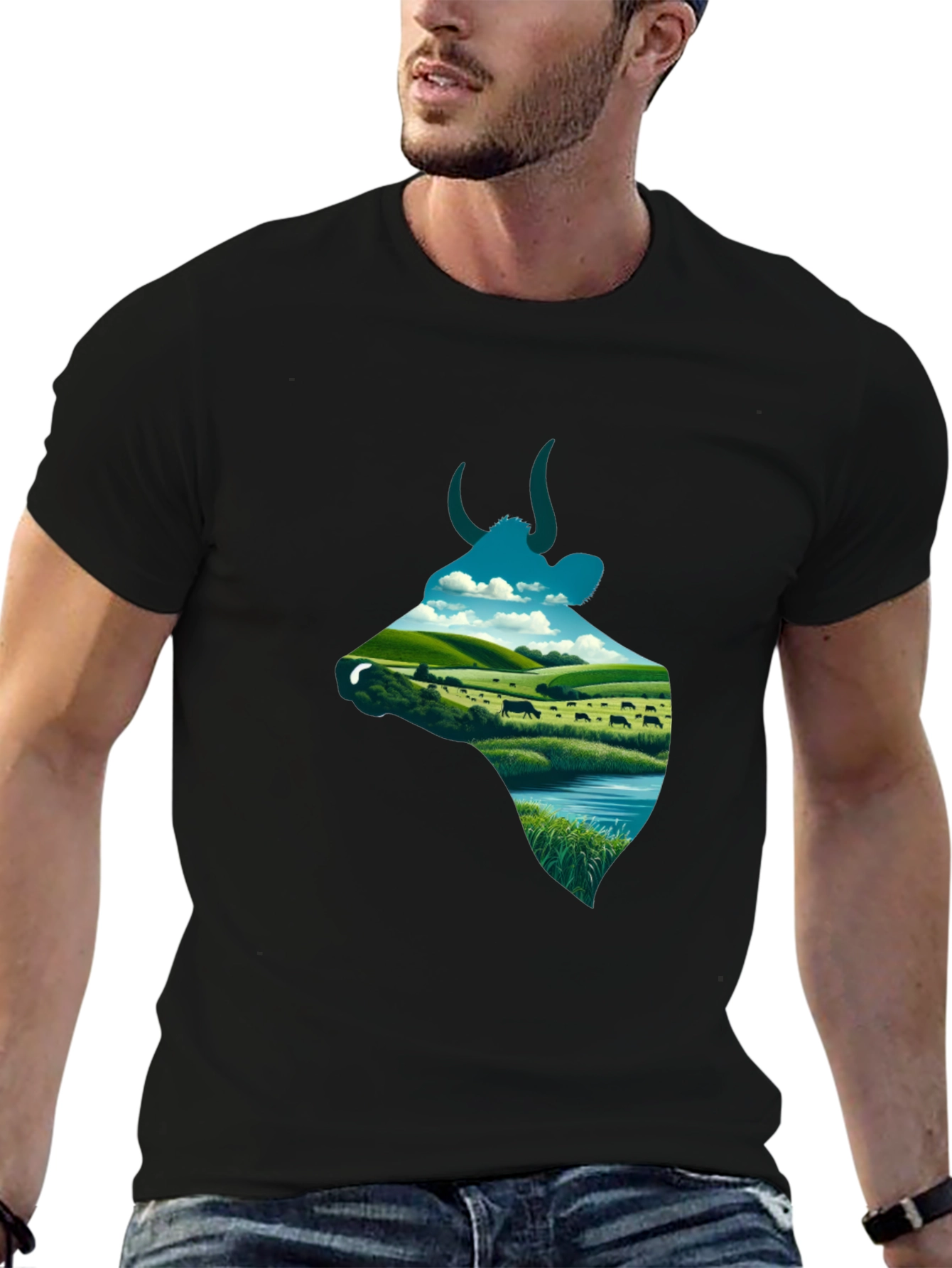 Cow Silhouette Farm Scene Graphic Tee