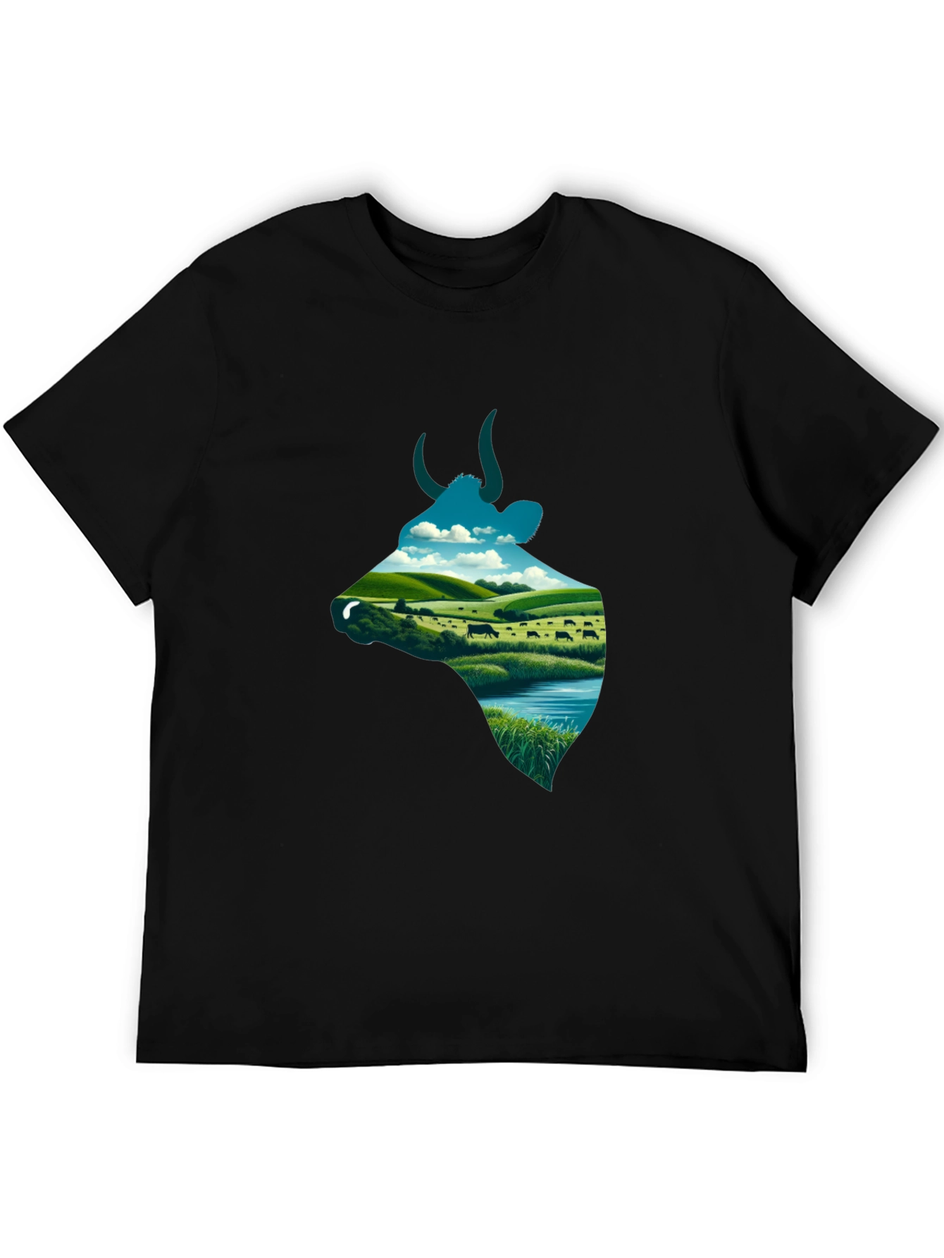 Cow Silhouette Farm Scene Graphic Tee