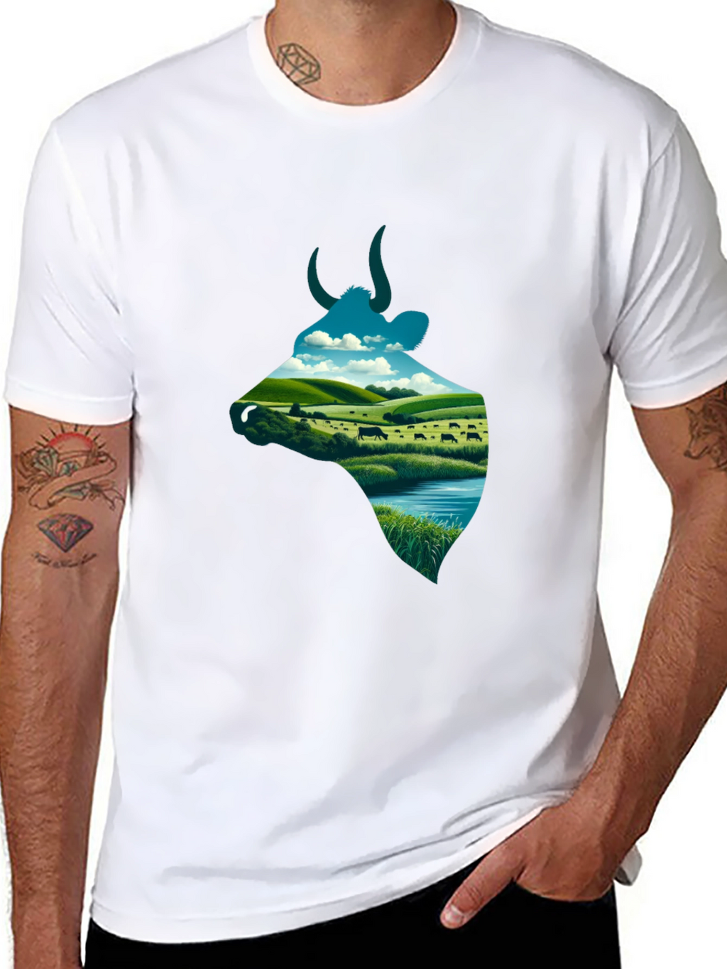 Cow Silhouette Farm Scene Graphic Tee
