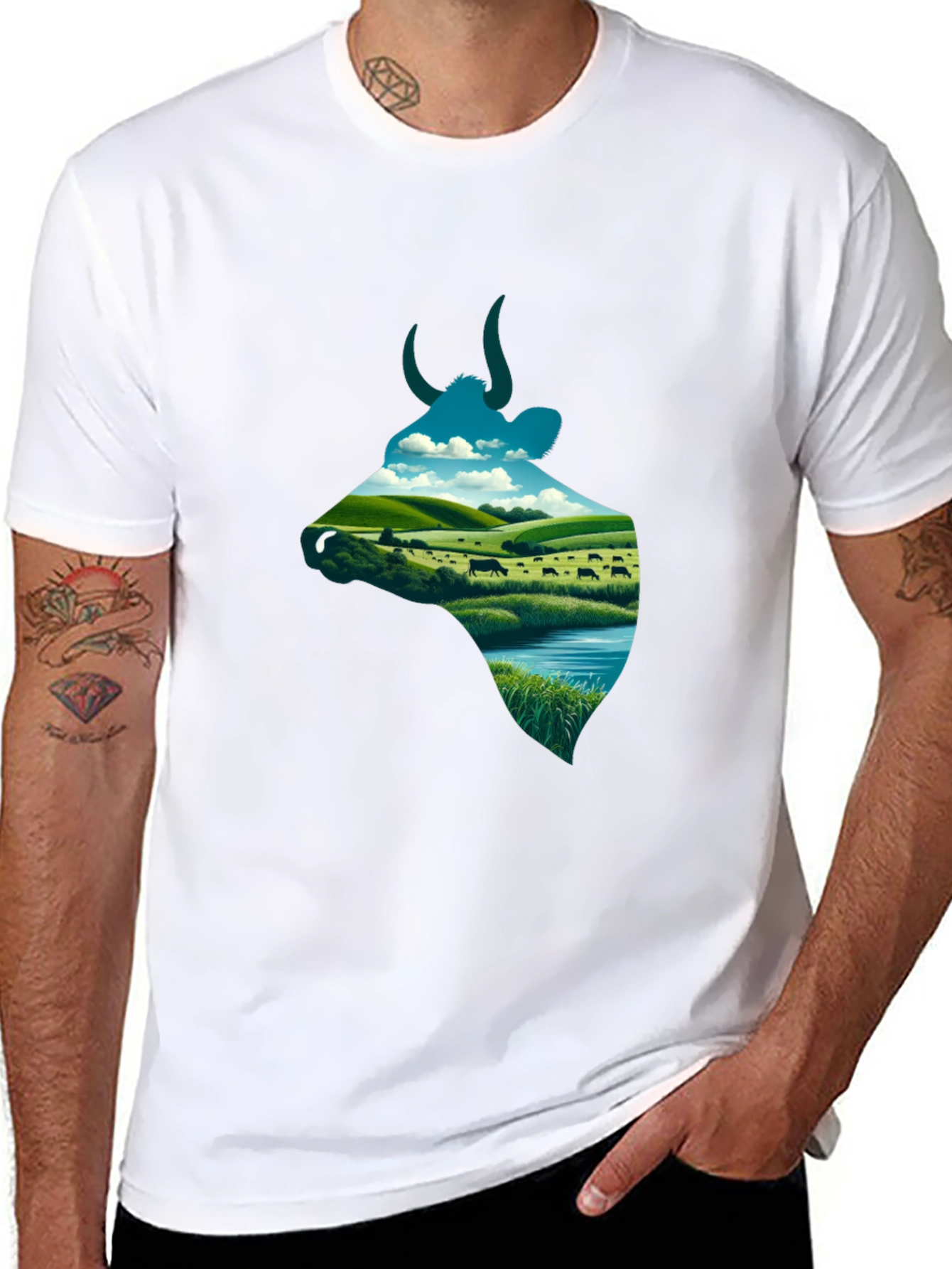 Cow Silhouette Farm Scene Graphic Tee