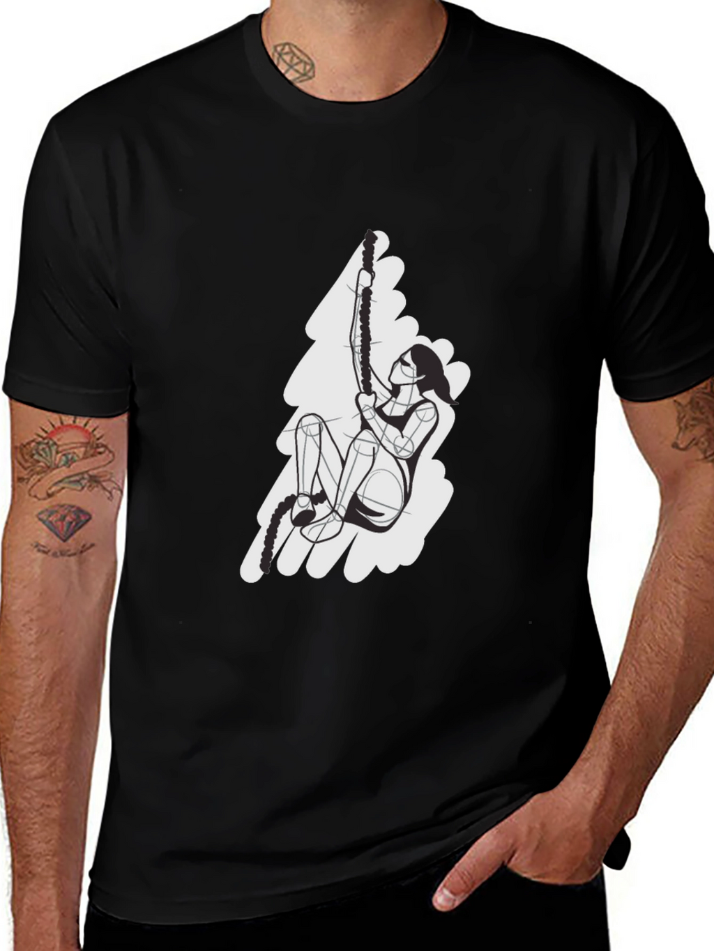 Rope Climbing Graphic T-Shirt - Black Cotton Tee