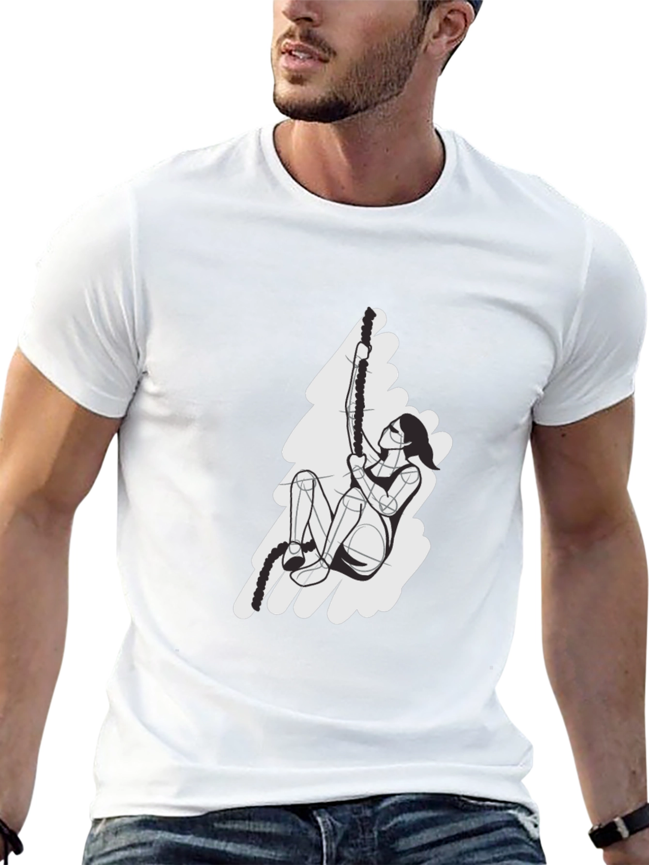 Rope Climbing Graphic T-Shirt - Black Cotton Tee