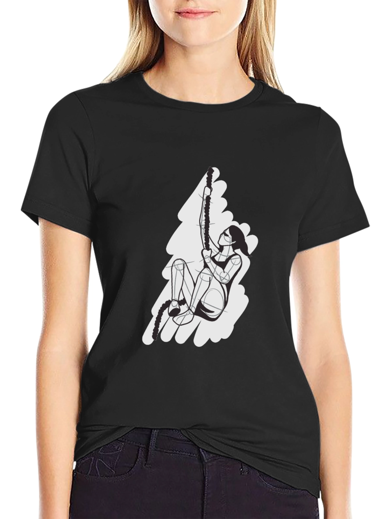 Rope Climbing Graphic T-Shirt - Black Cotton Tee