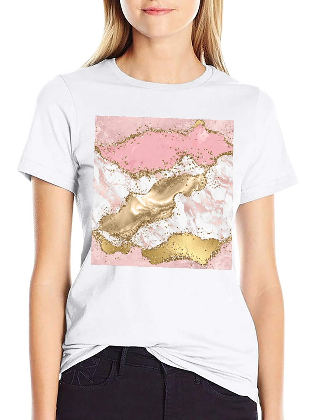 Pink & Gold Marble Graphic T-Shirt