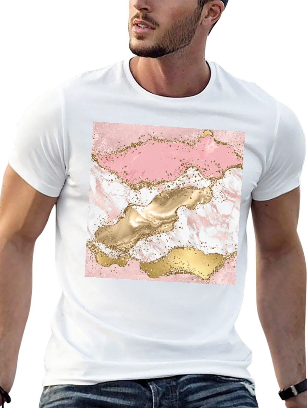 Pink & Gold Marble Graphic T-Shirt