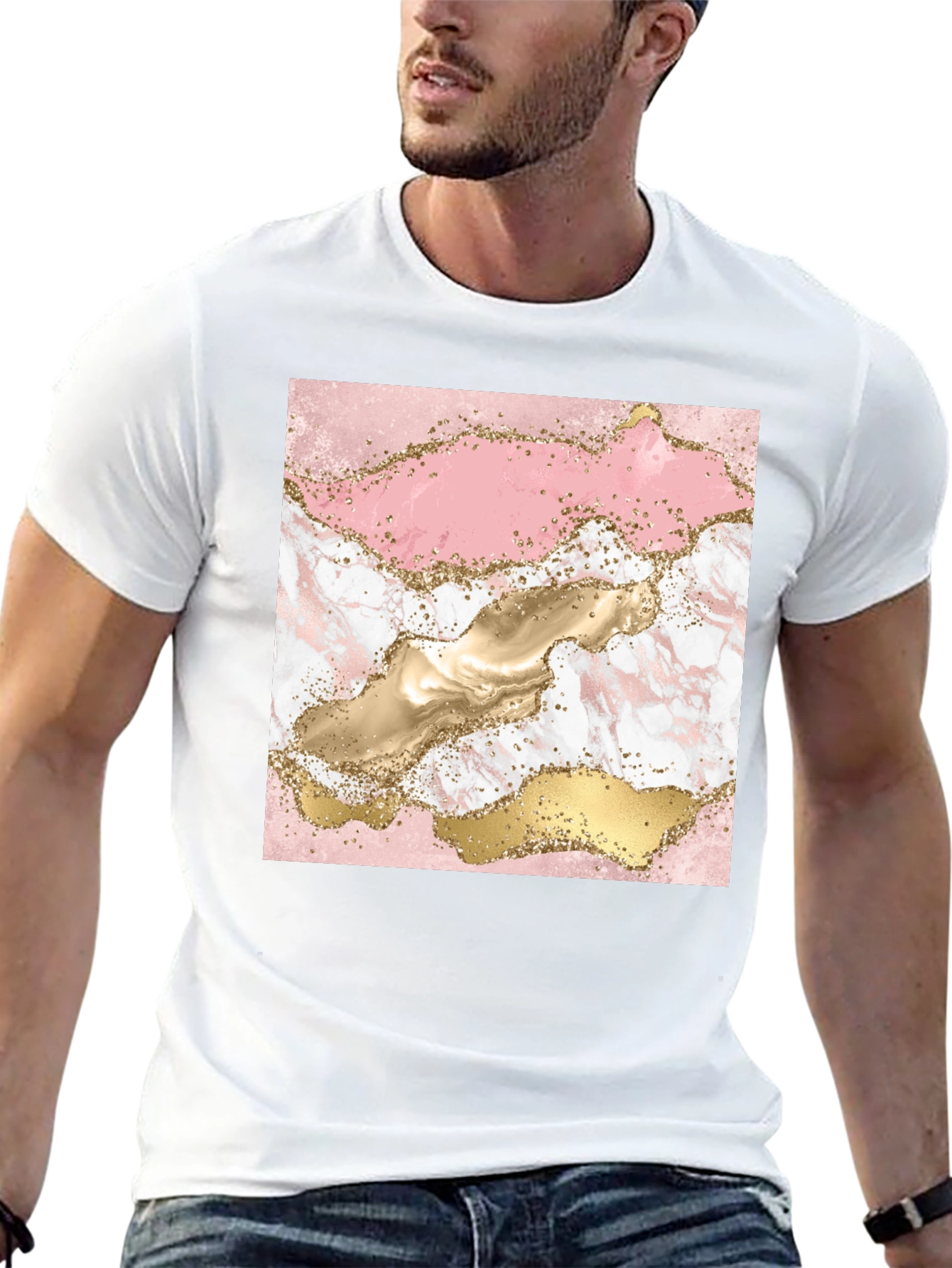 Pink & Gold Marble Graphic T-Shirt