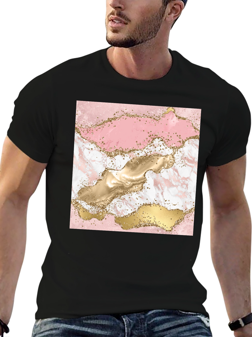 Pink & Gold Marble Graphic T-Shirt