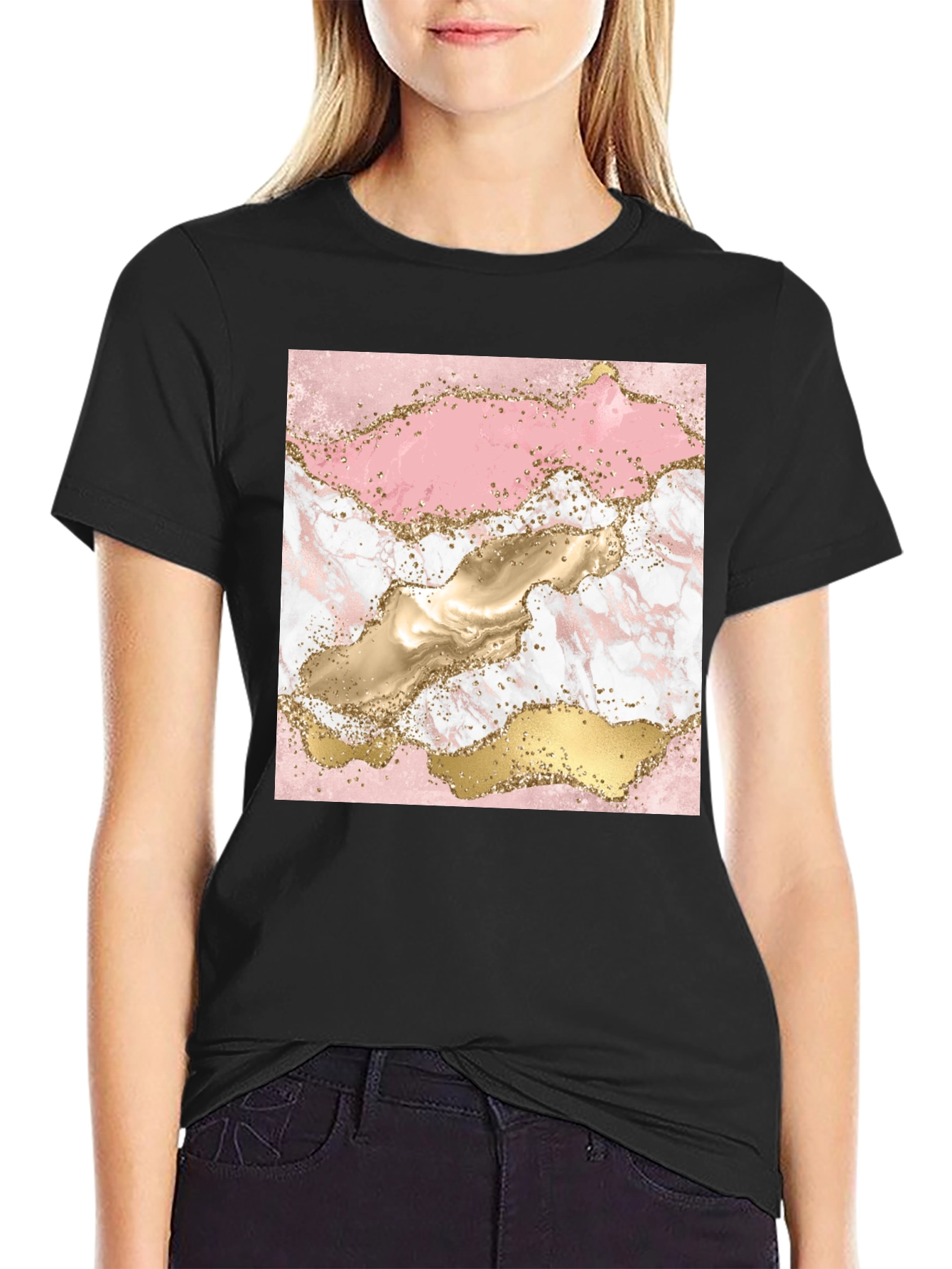 Pink & Gold Marble Graphic T-Shirt