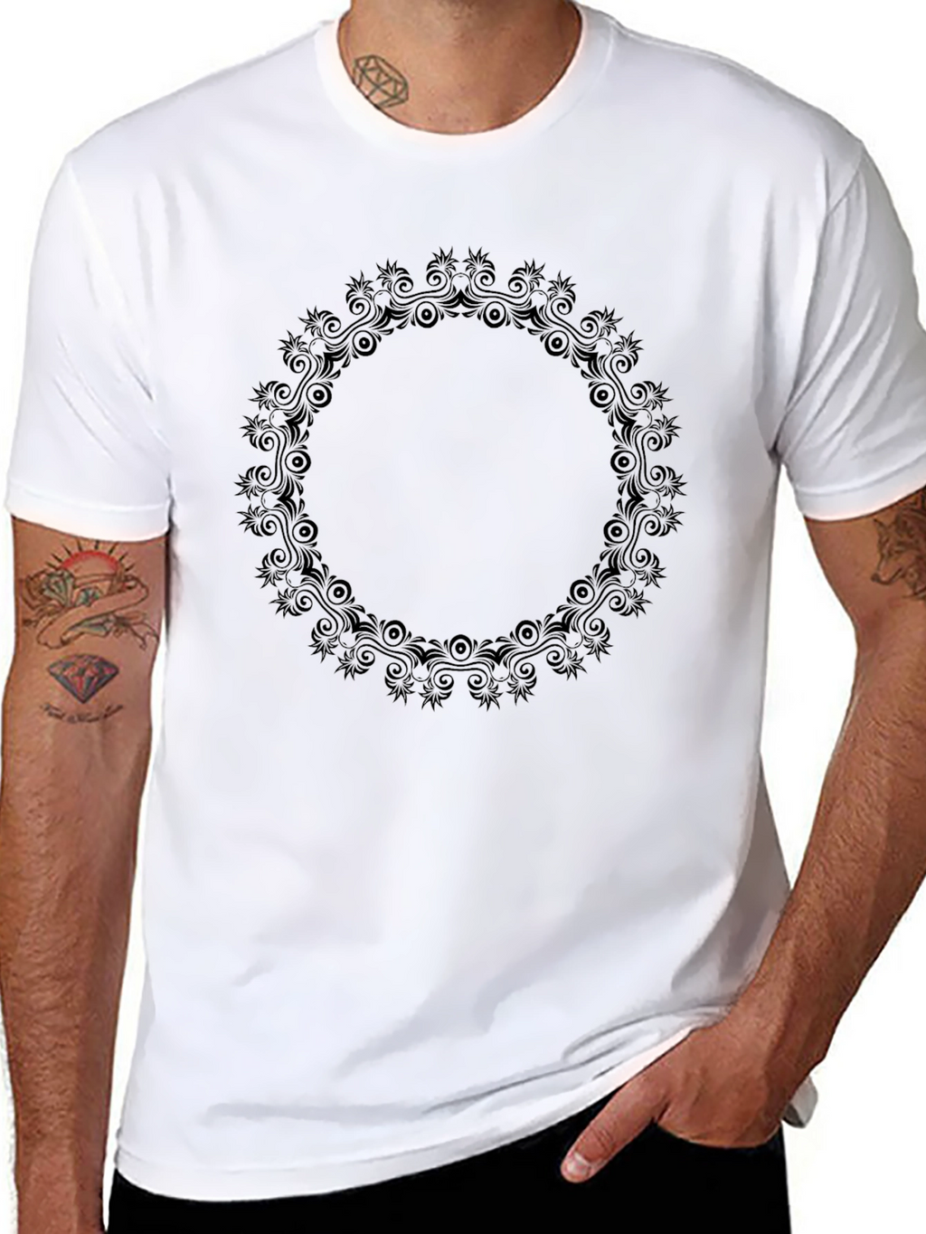 Mens Black Graphic Tee - Circular Design