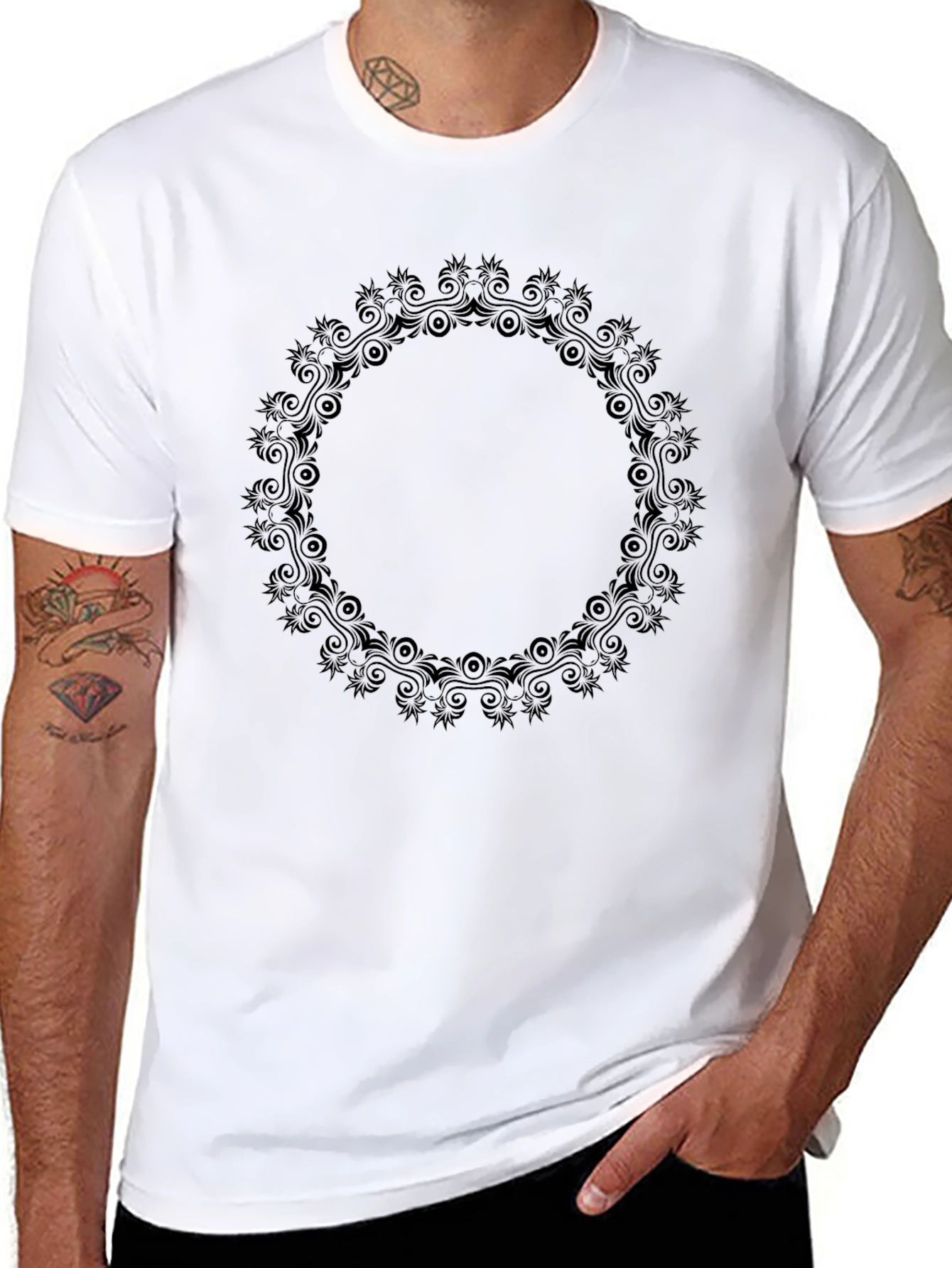 Mens Black Graphic Tee - Circular Design