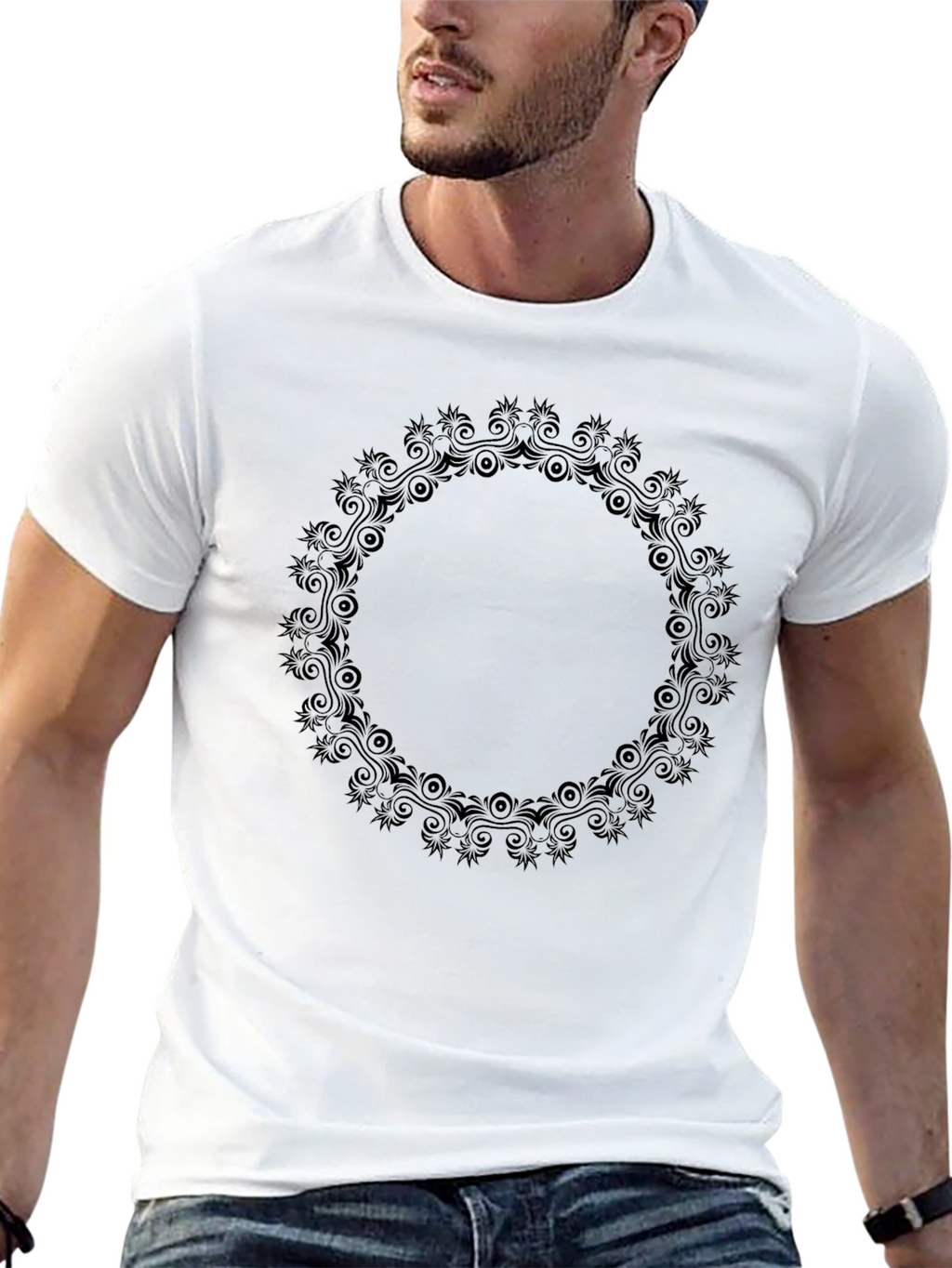 Mens Black Graphic Tee - Circular Design