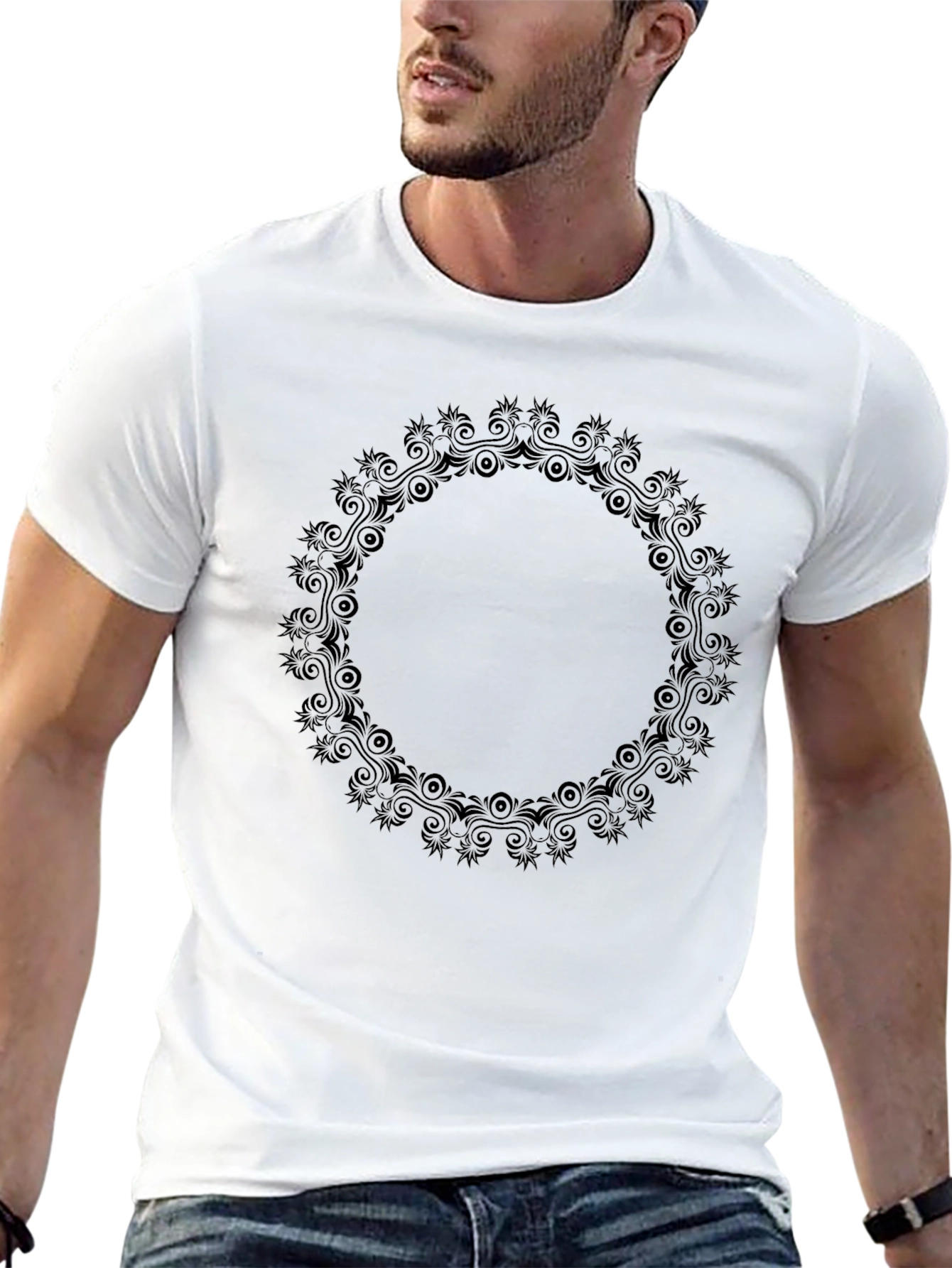 Mens Black Graphic Tee - Circular Design