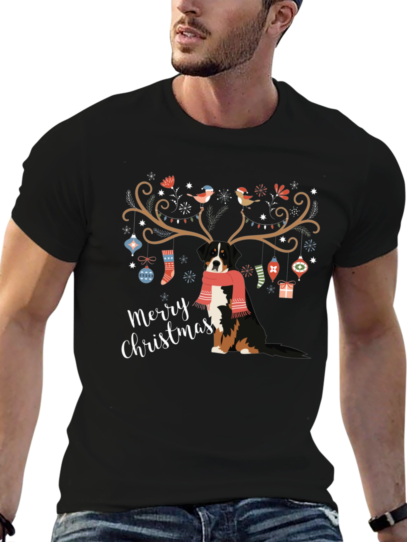 Merry Christmas Dog Antlers T-Shirt – Festive Dog Lover Tee