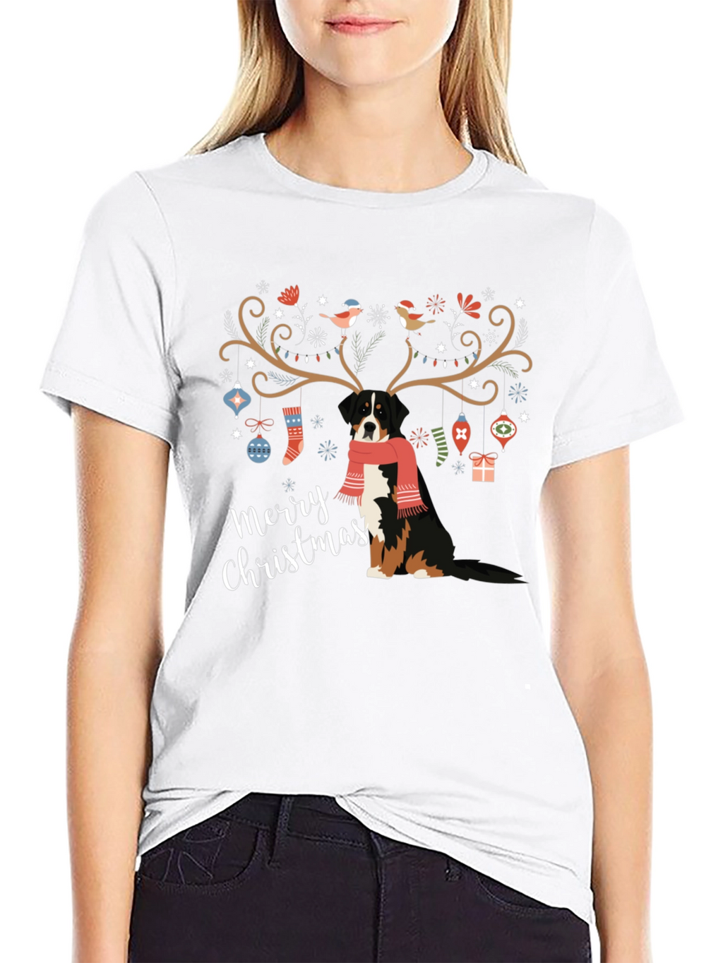 Merry Christmas Dog Antlers T-Shirt – Festive Dog Lover Tee