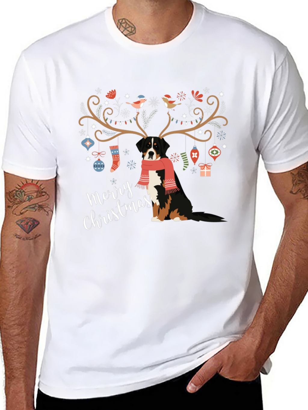 Merry Christmas Dog Antlers T-Shirt – Festive Dog Lover Tee
