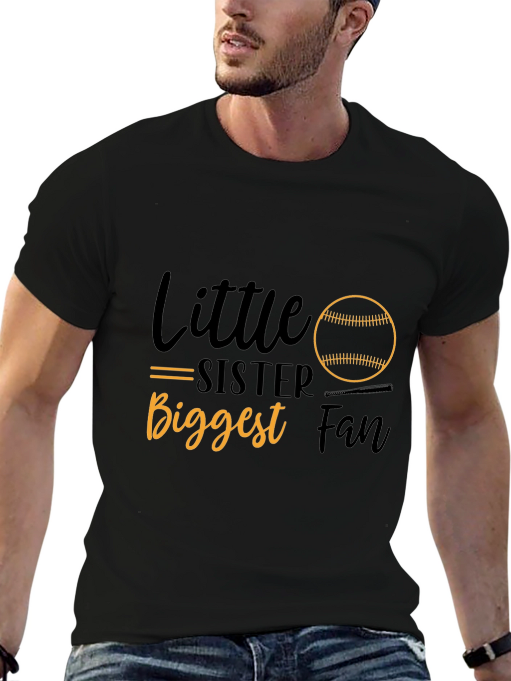 Little Sister Biggest Fan Baseball Graphic Tee