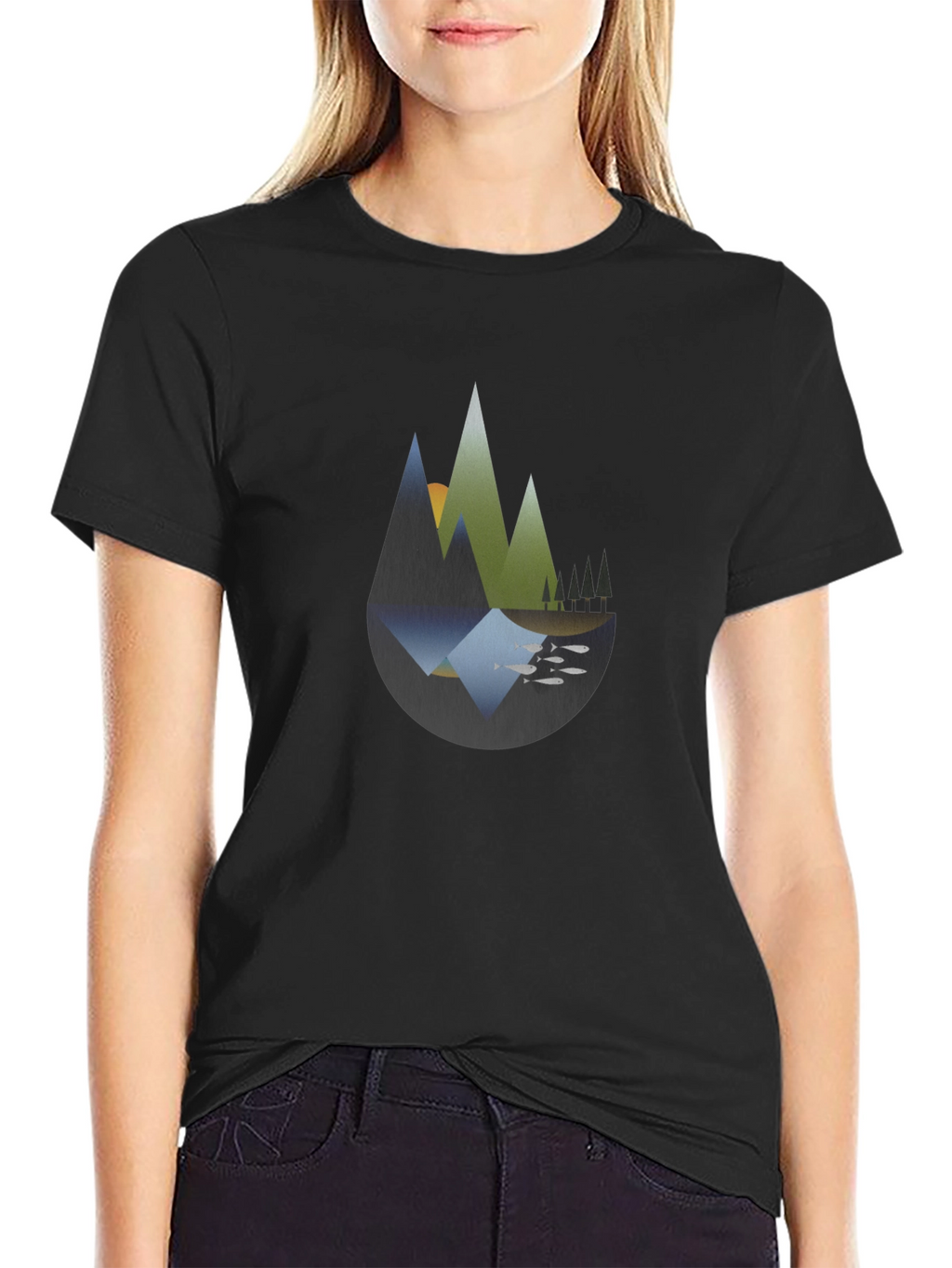 Abstract Mountain Landscape Black T-Shirt