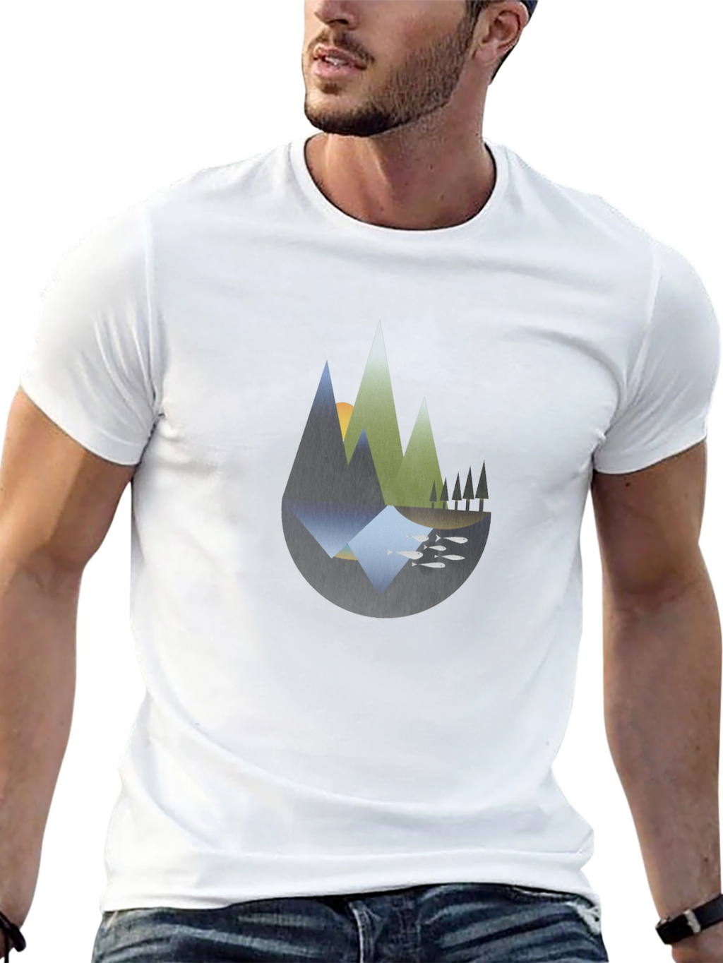 Abstract Mountain Landscape Black T-Shirt