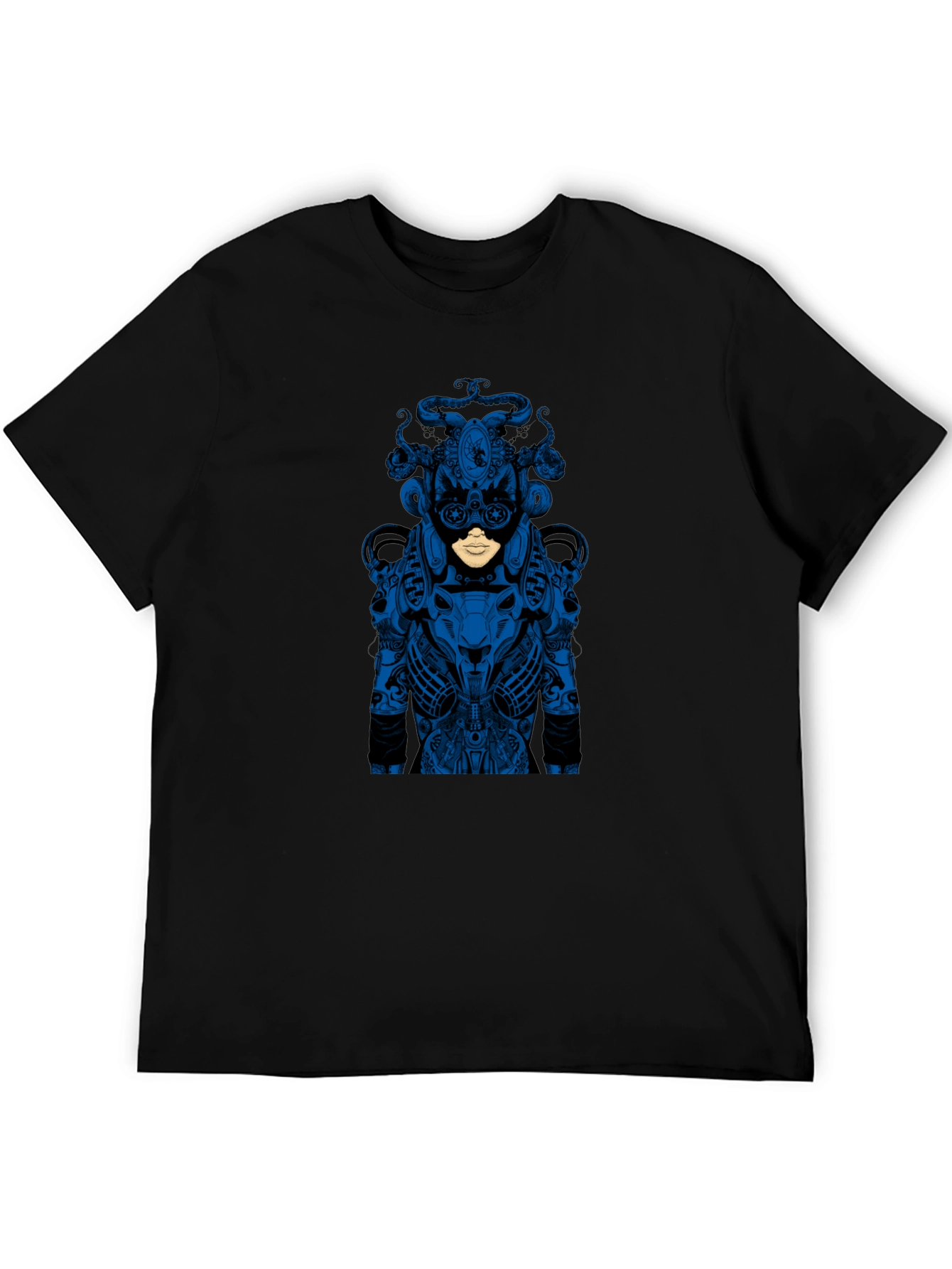 Graphic Black T-Shirt - Blue Medusa Design