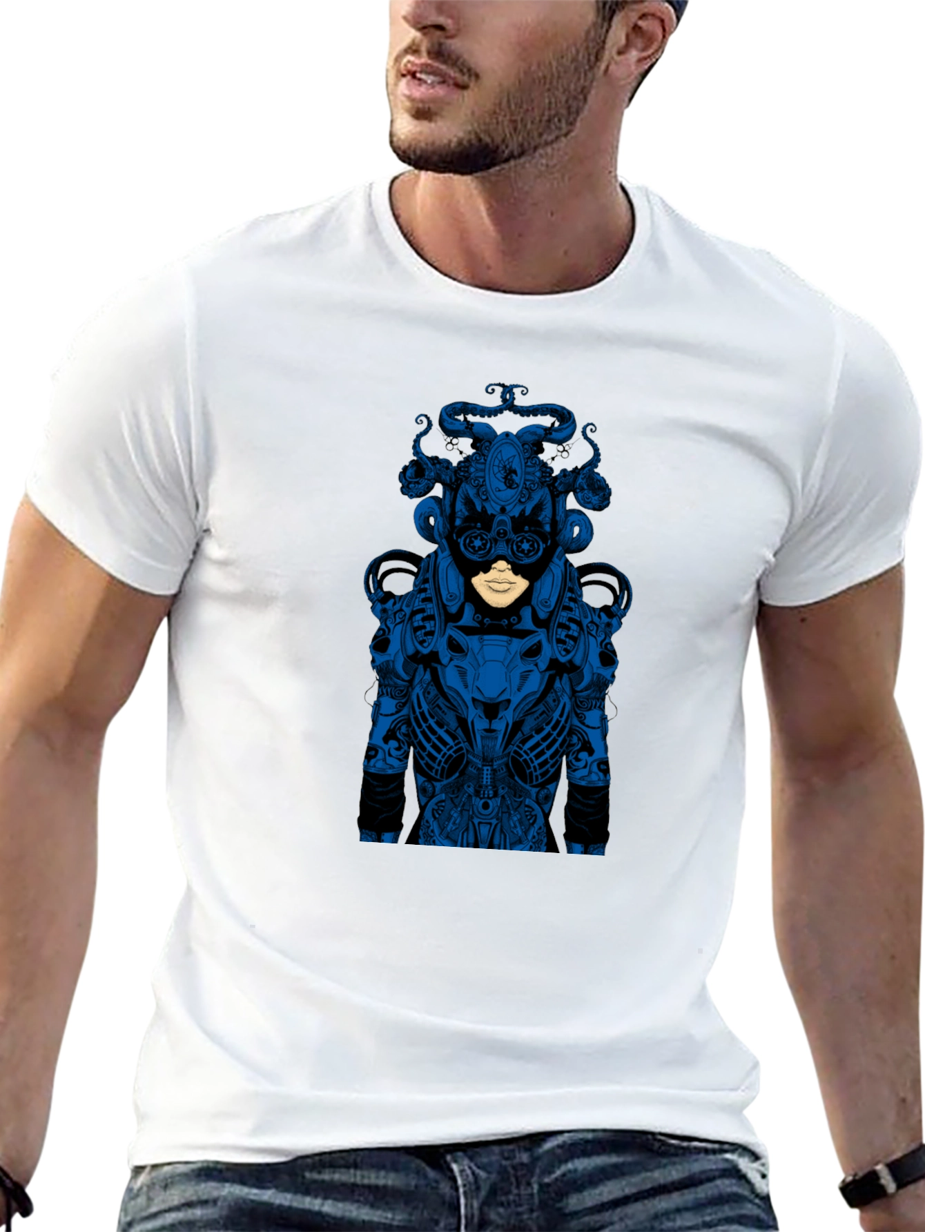 Graphic Black T-Shirt - Blue Medusa Design