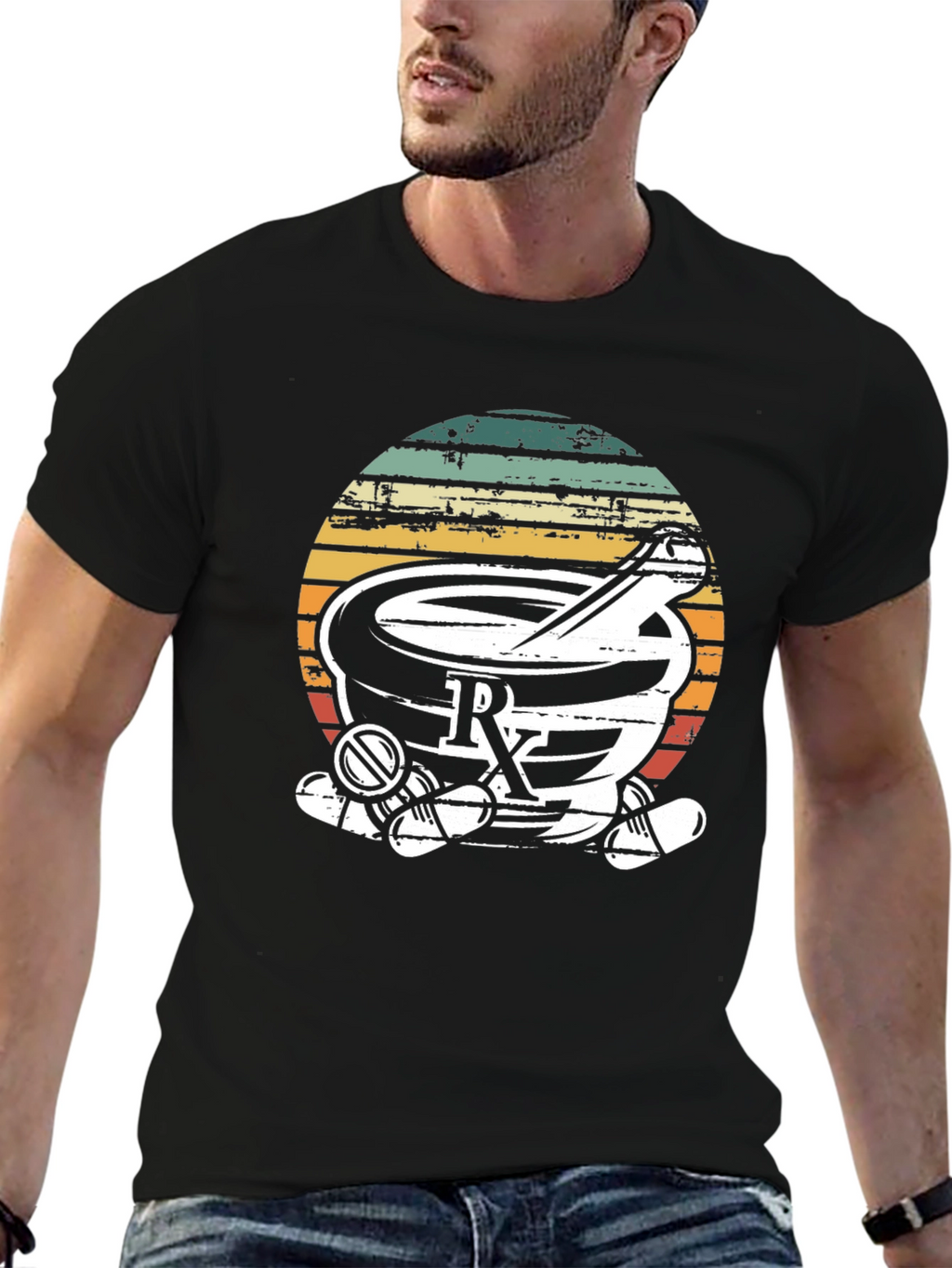Retro Pharmacy Rx T-Shirt - Black Cotton Blend