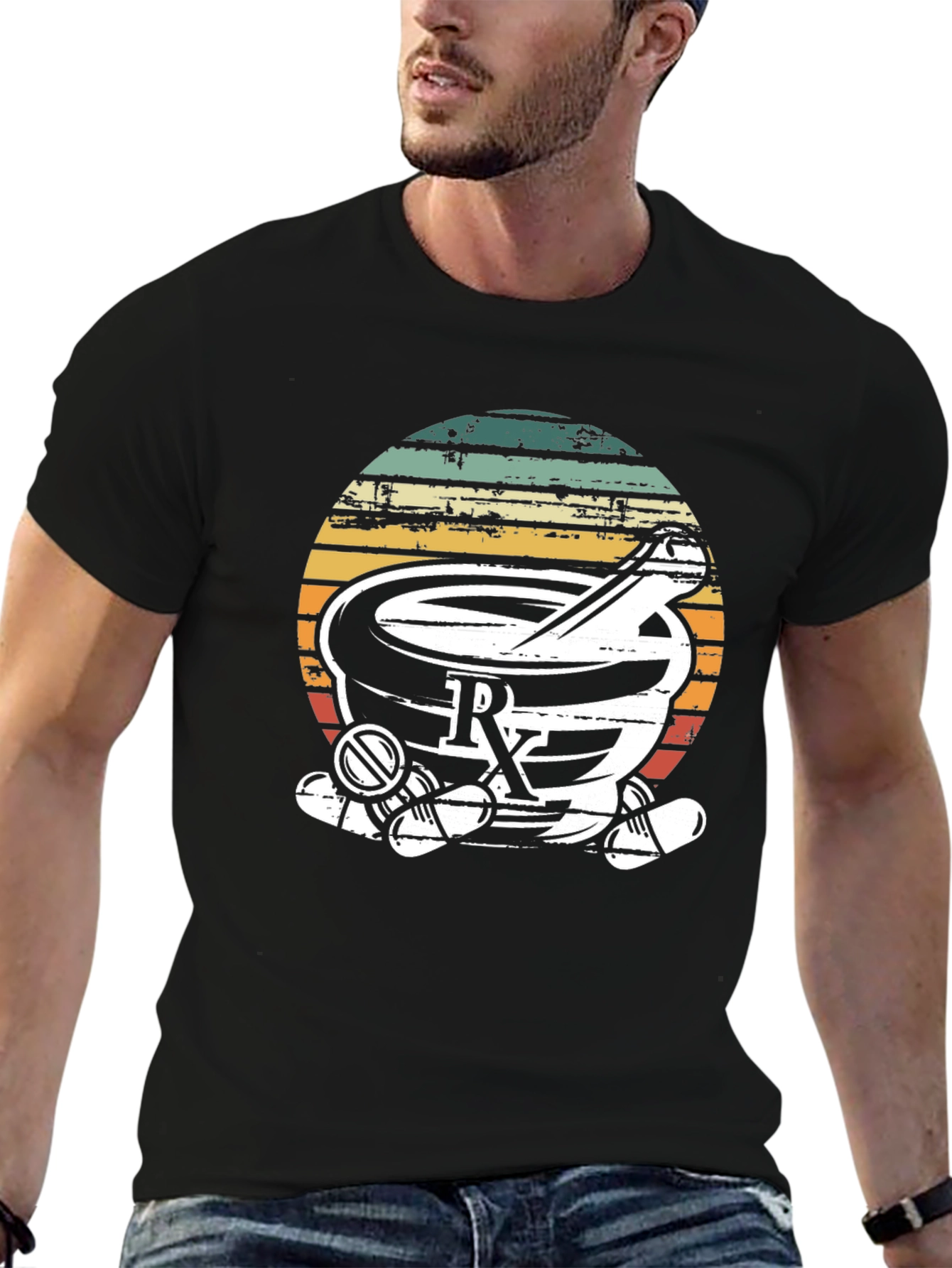 Retro Pharmacy Rx T-Shirt - Black Cotton Blend