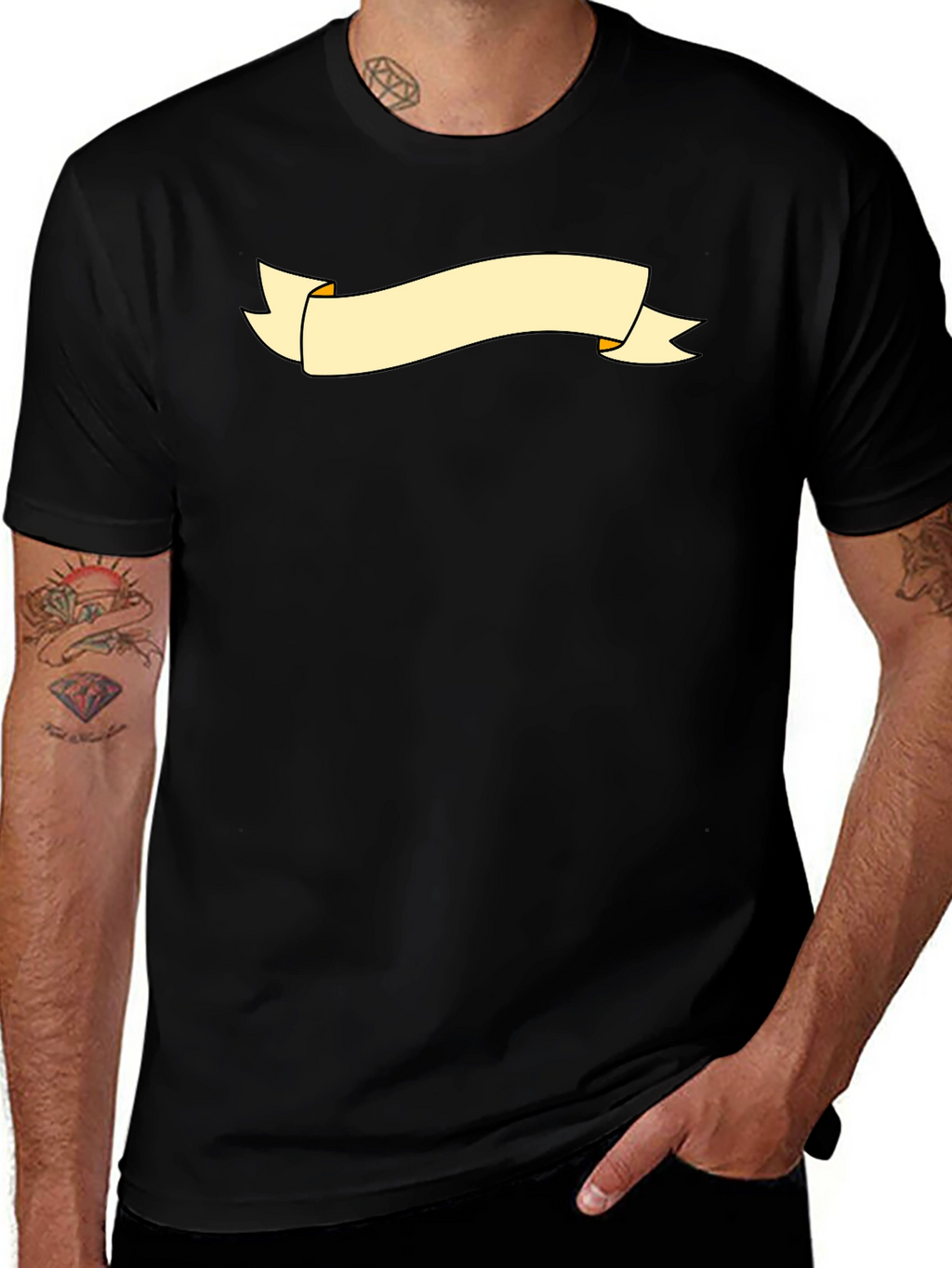 Black Graphic Tee with Banner Design