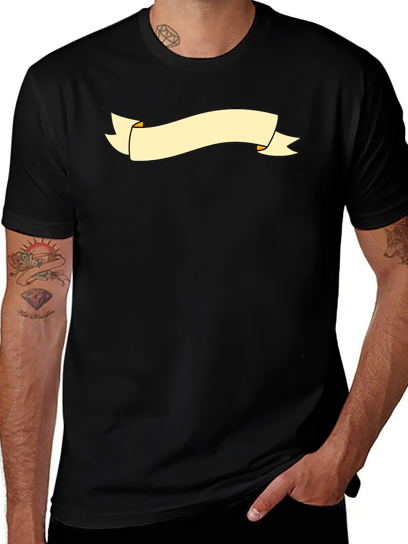 Black Graphic Tee with Banner Design
