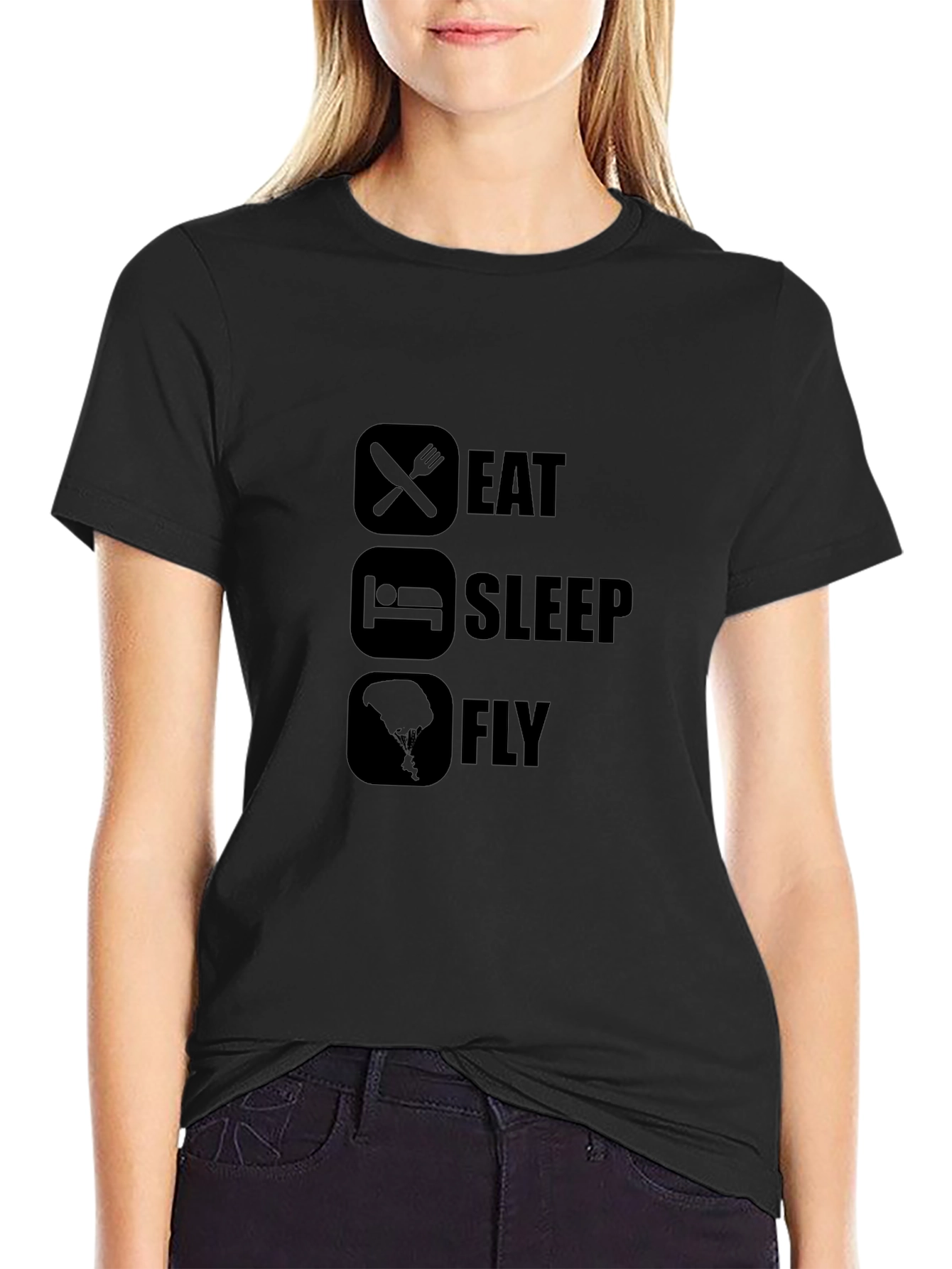 Eat Sleep Fly Graphic Tee - Black Cotton Casual T-Shirt