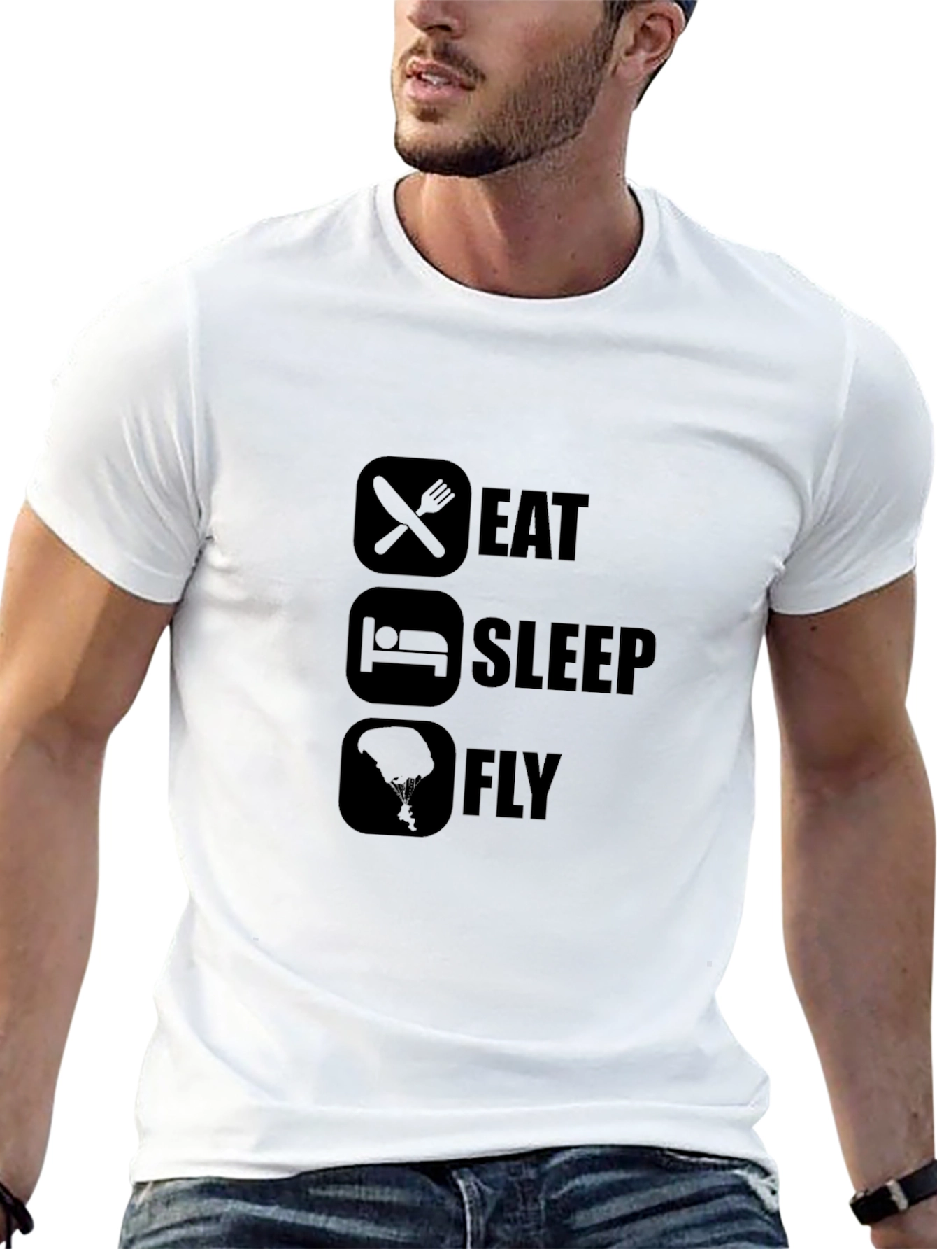 Eat Sleep Fly Graphic Tee - Black Cotton Casual T-Shirt