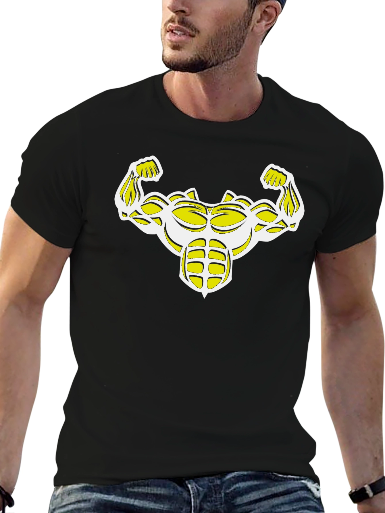 Muscle Bodybuilder Graphic Print Black T-Shirt