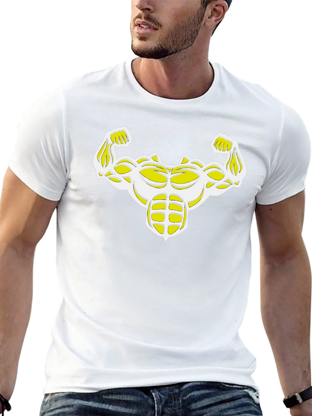 Muscle Bodybuilder Graphic Print Black T-Shirt