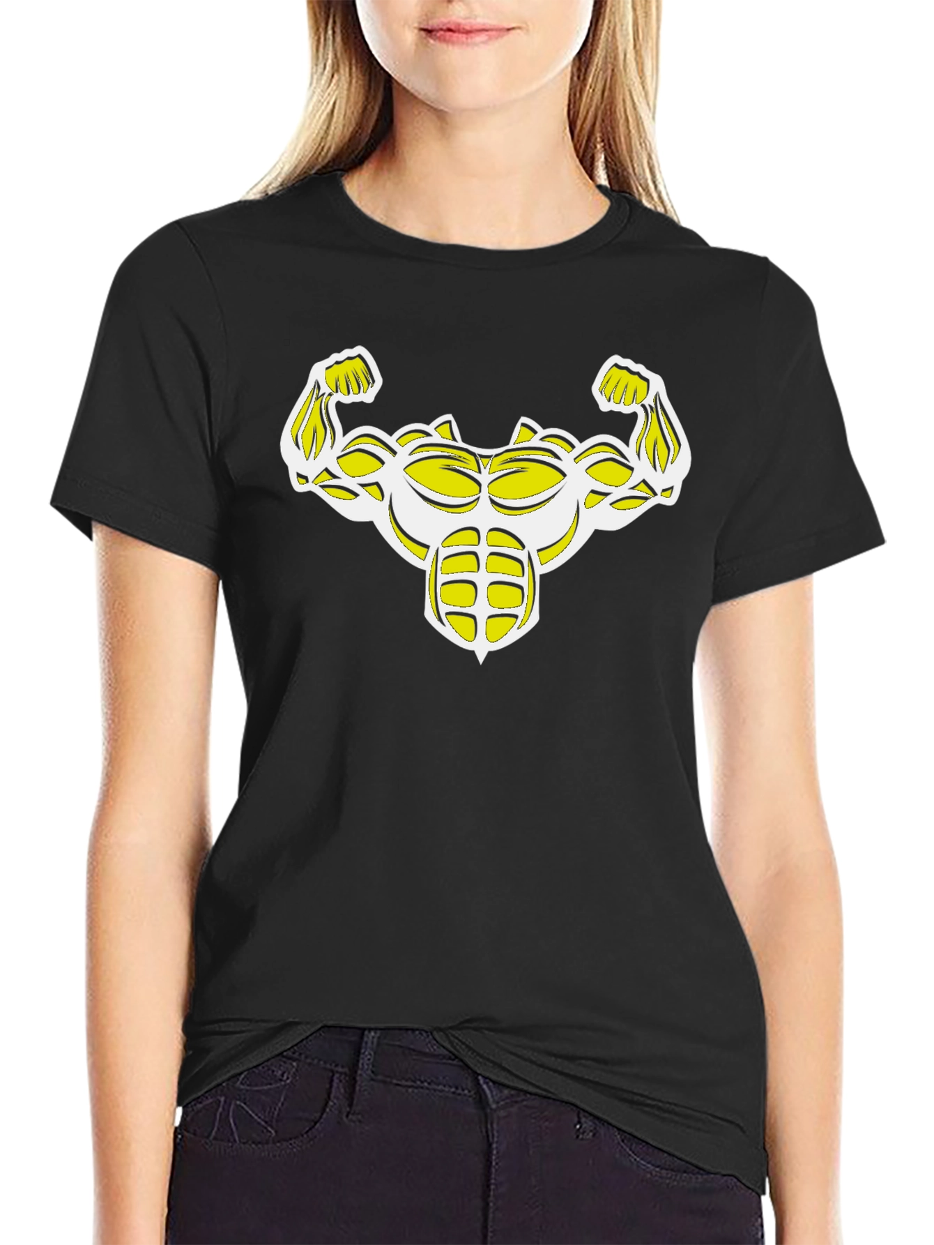 Muscle Bodybuilder Graphic Print Black T-Shirt