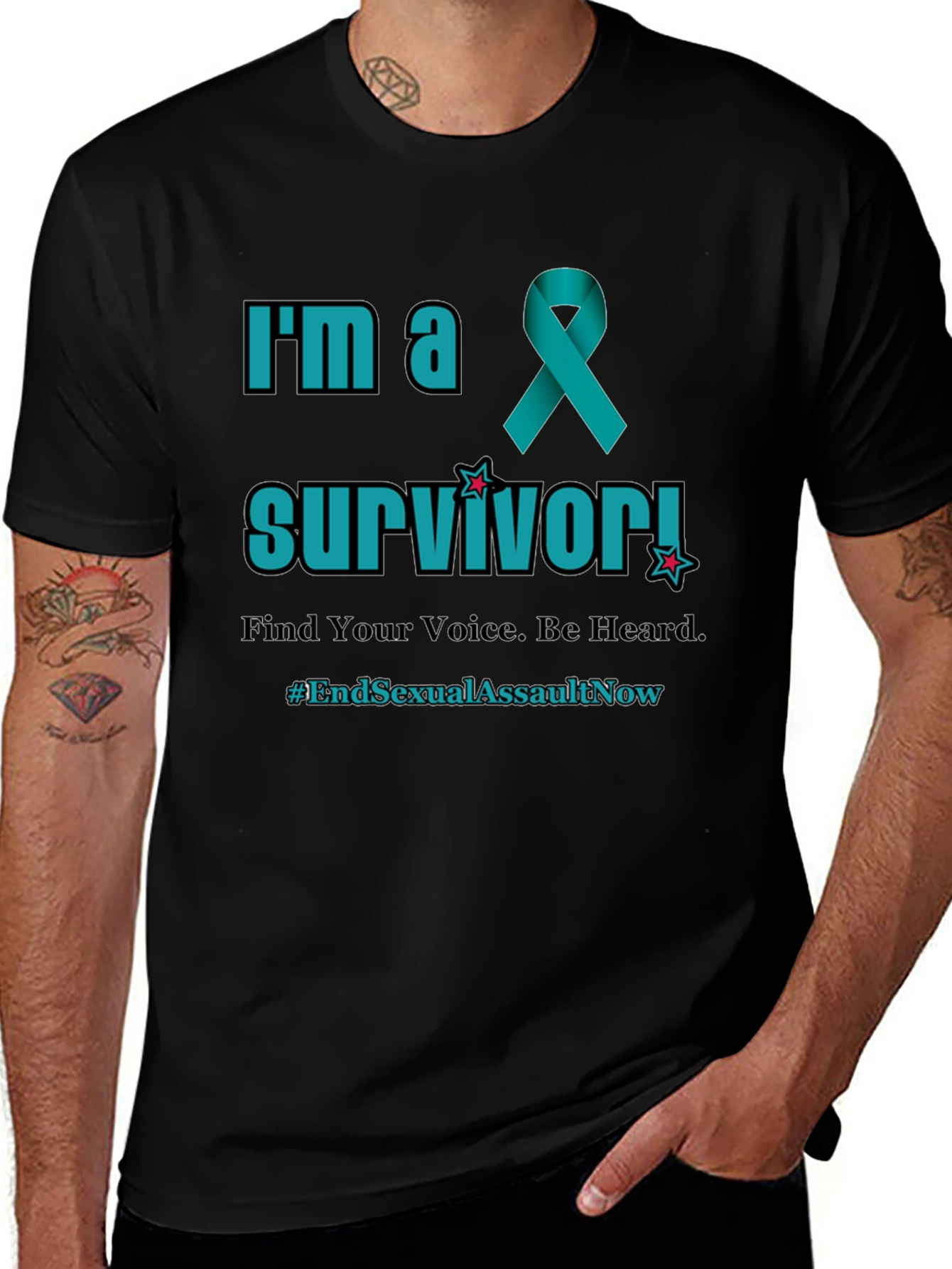 Teal Ribbon Survivor T-Shirt: End Sexual Assault Now