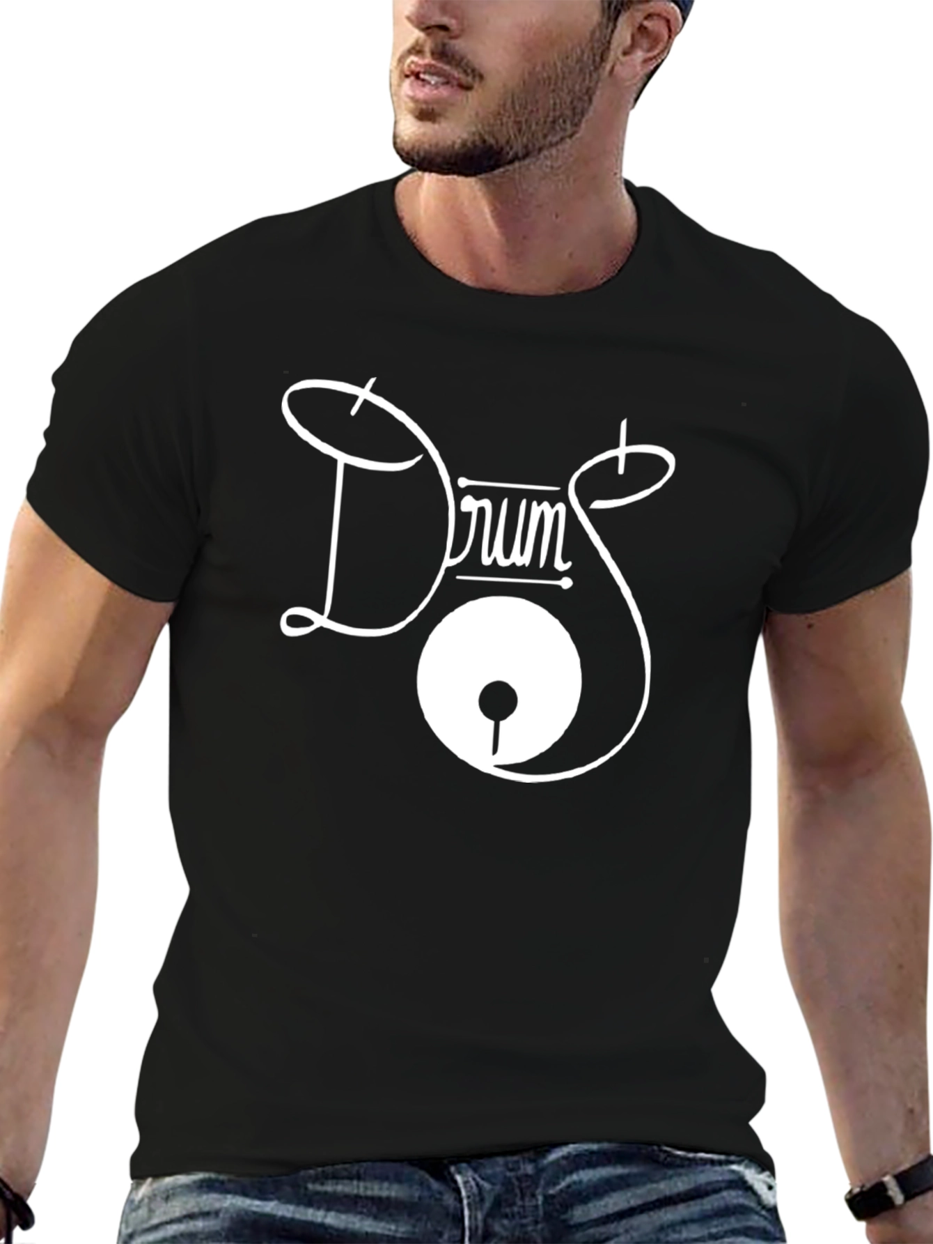 Drum Kit Graphic Tee - Black Cotton T-Shirt