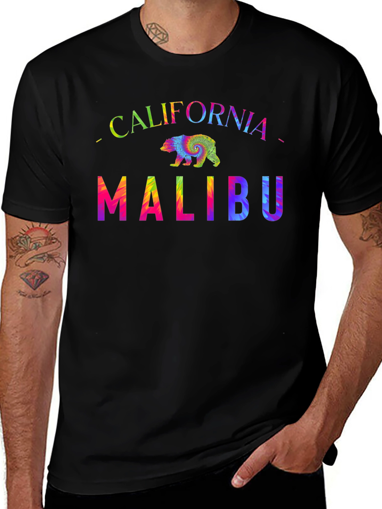 California Malibu Rainbow Bear Graphic Tee