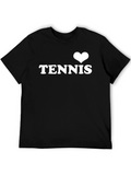 I Heart Tennis Graphic Tee - Black Cotton T-Shirt