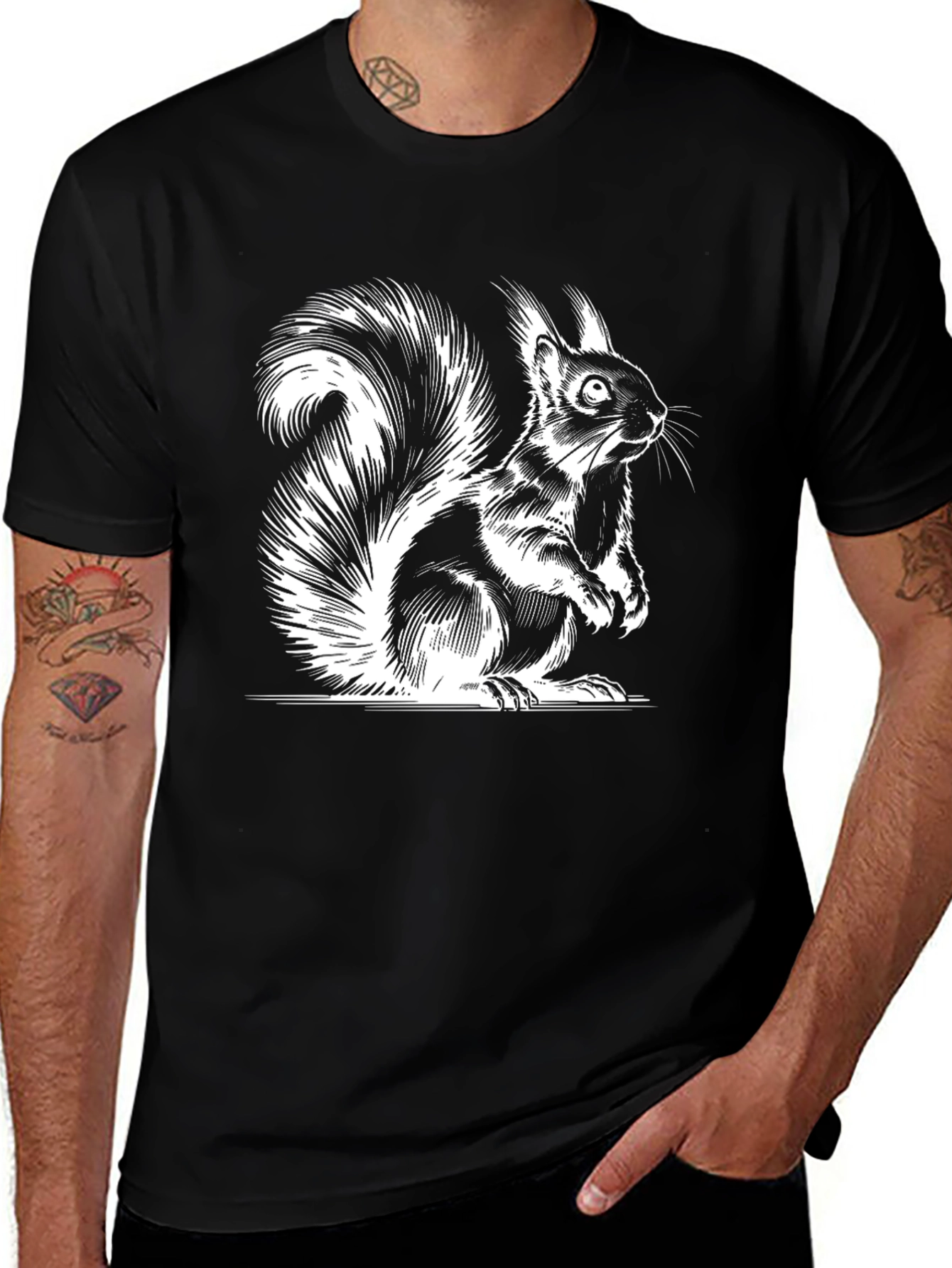 Squirrel Graphic Tee - Black Cotton T-Shirt
