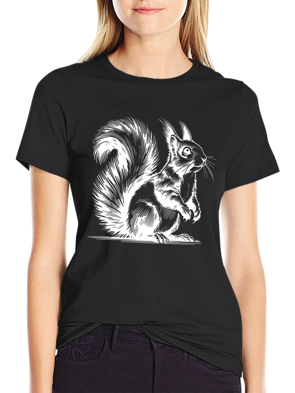 Squirrel Graphic Tee - Black Cotton T-Shirt