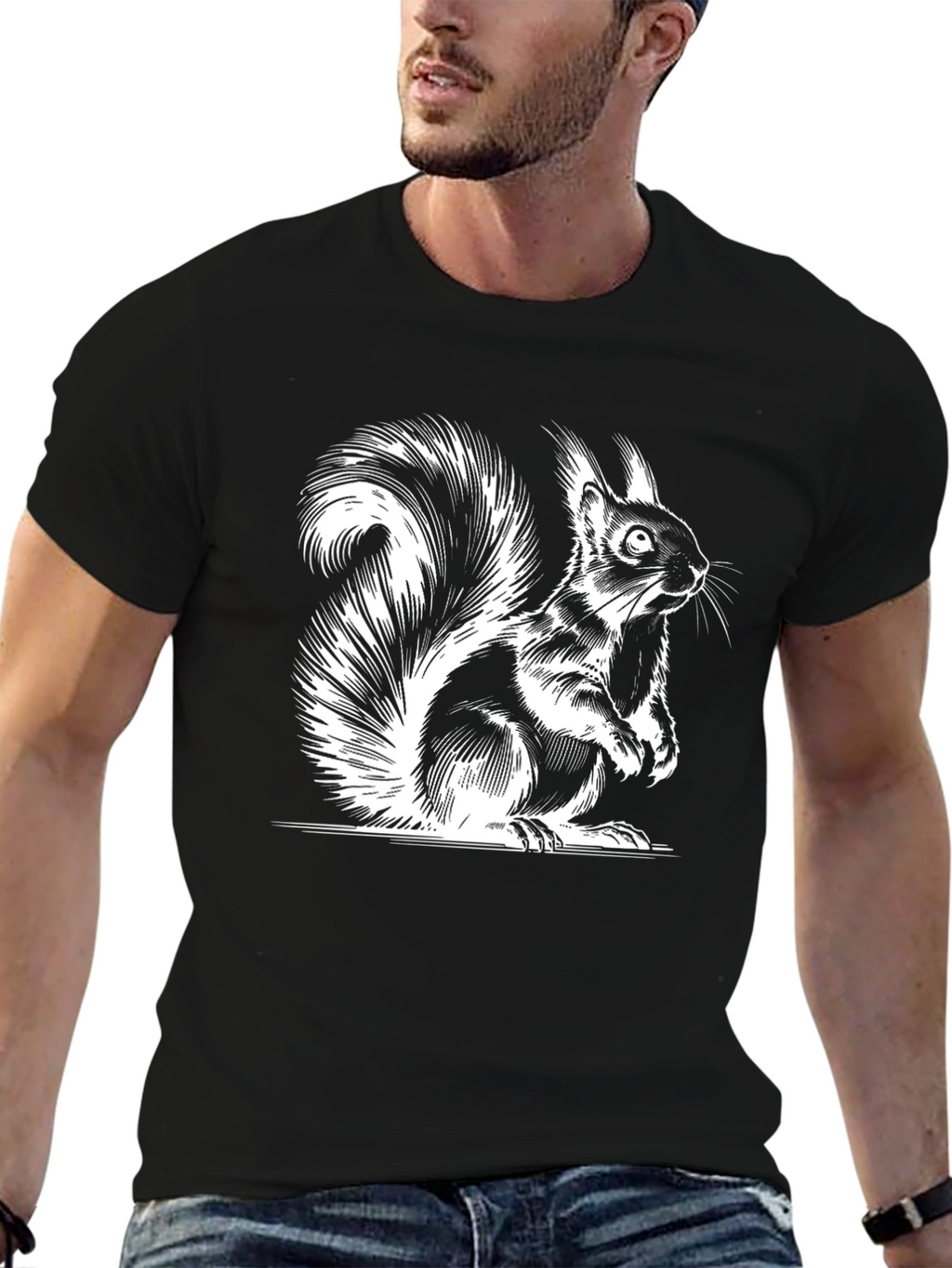 Squirrel Graphic Tee - Black Cotton T-Shirt