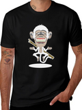 Cartoon Monkey Graphic Tee - Black