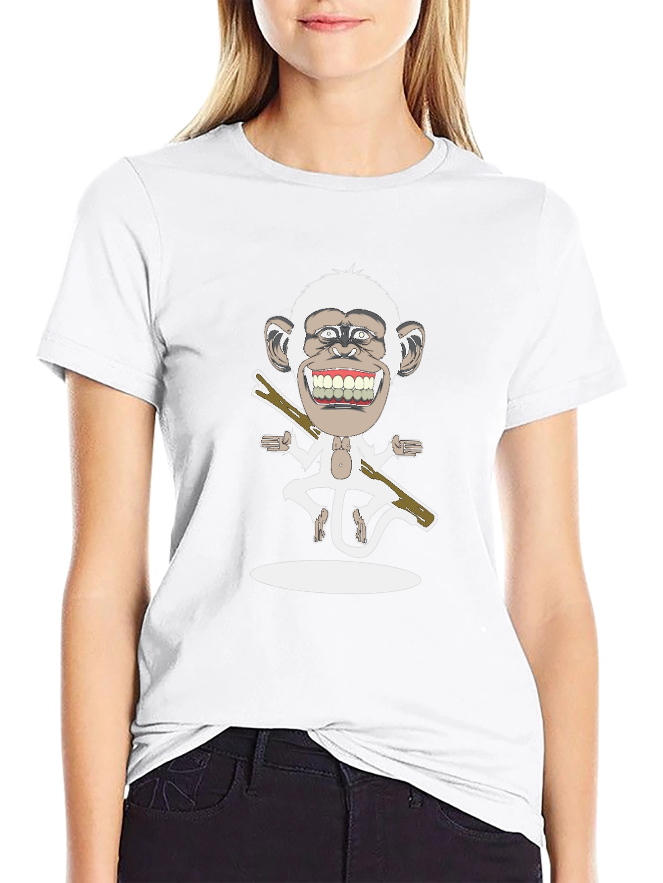 Cartoon Monkey Graphic Tee - Black