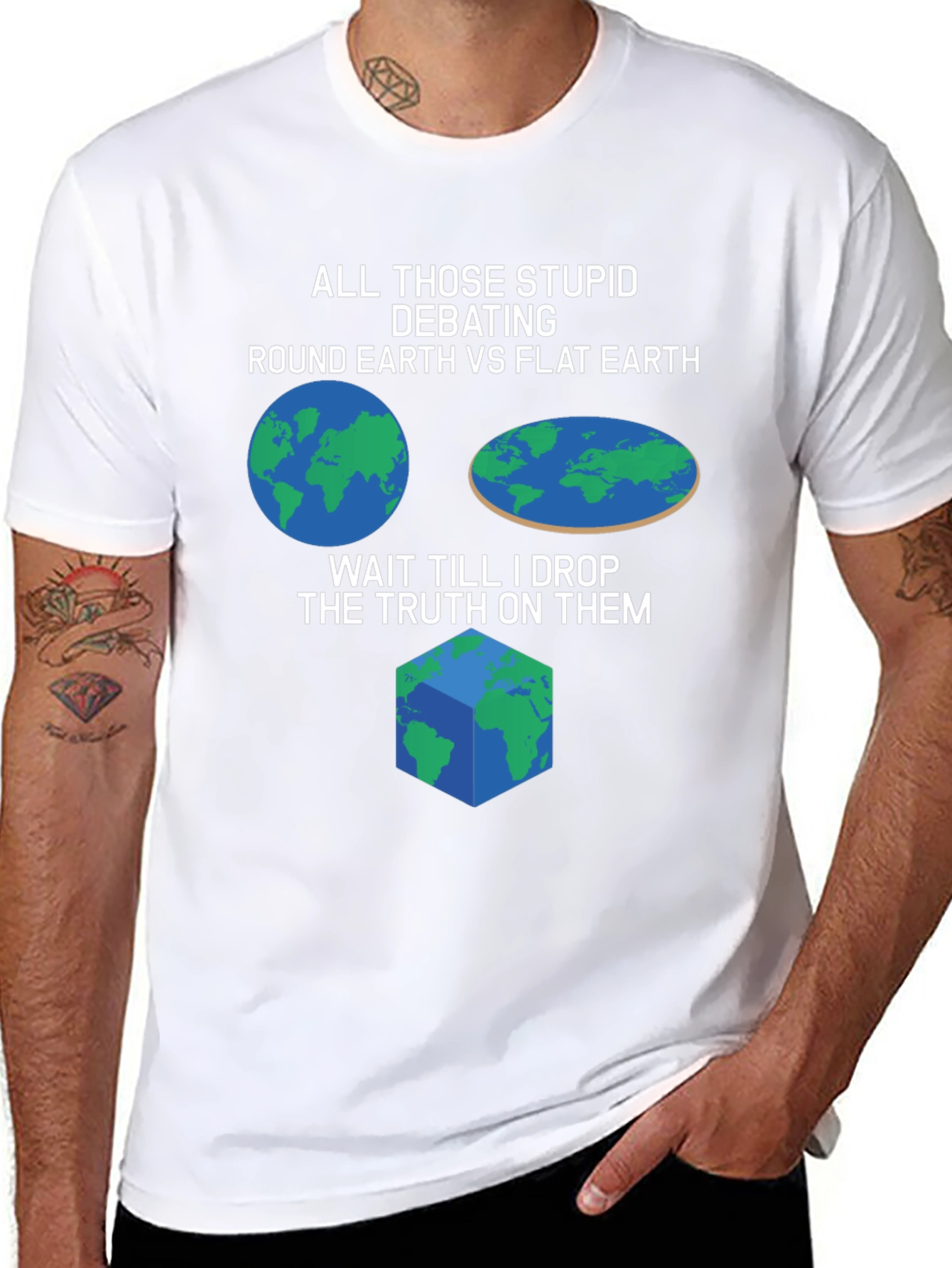 Funny Earth Debate T-Shirt - Round Flat or Cube
