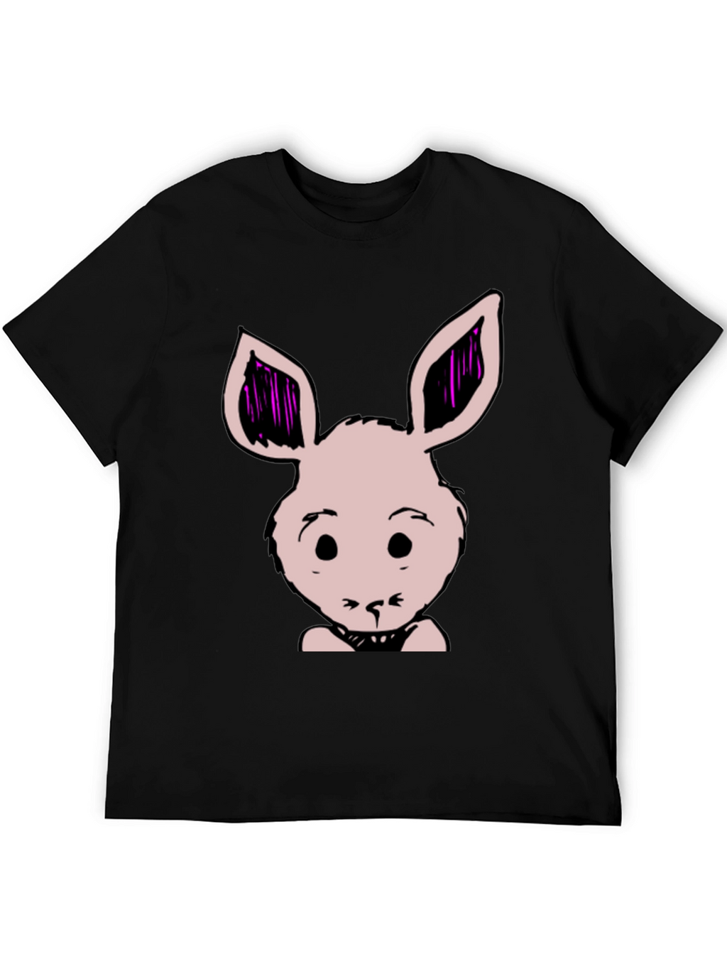Bunny Graphic Tee - Black Cotton Blend Casual T-Shirt