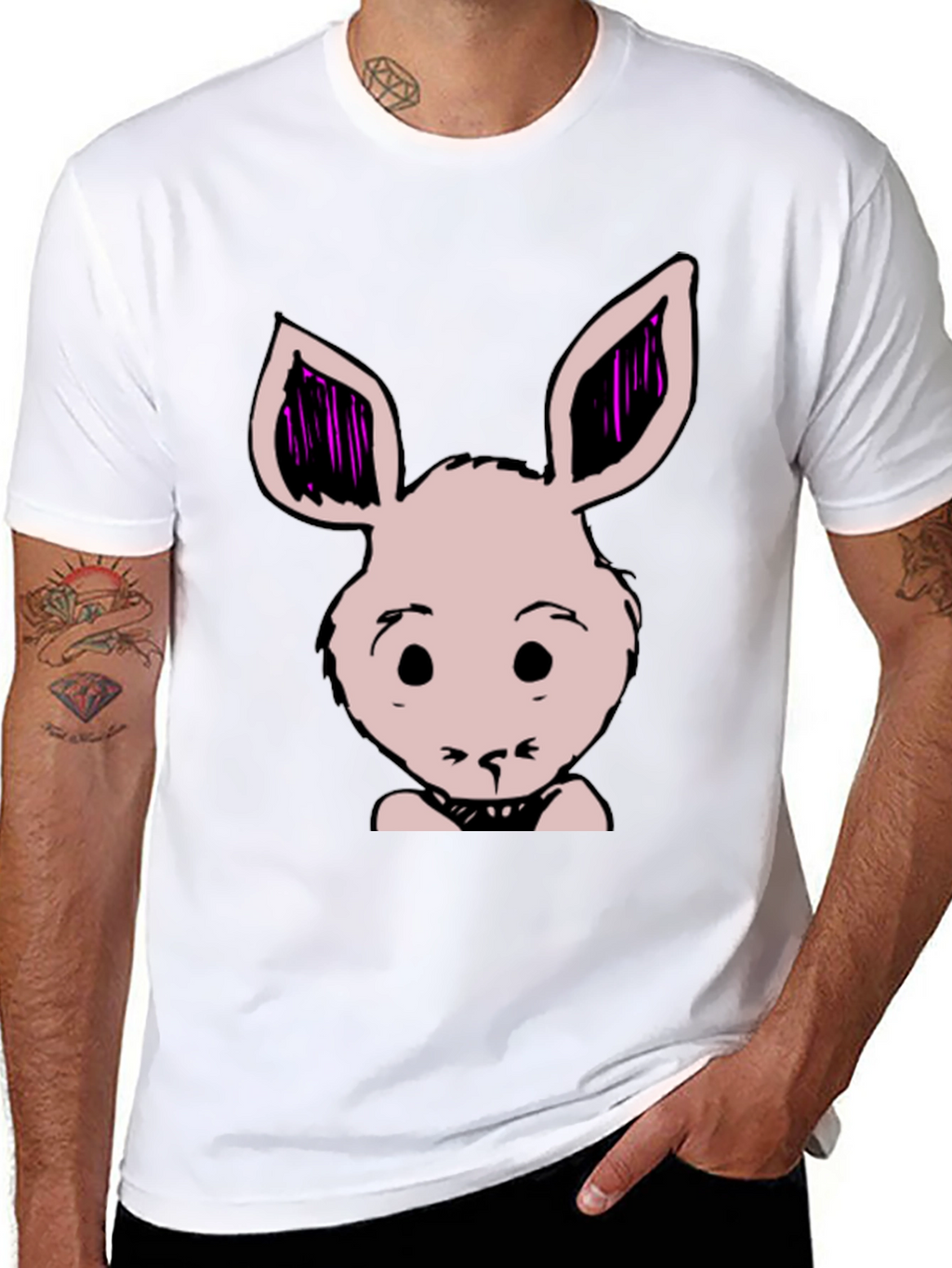 Bunny Graphic Tee - Black Cotton Blend Casual T-Shirt