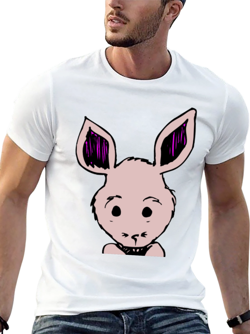 Bunny Graphic Tee - Black Cotton Blend Casual T-Shirt