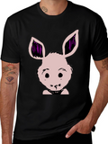 Bunny Graphic Tee - Black Cotton Blend Casual T-Shirt